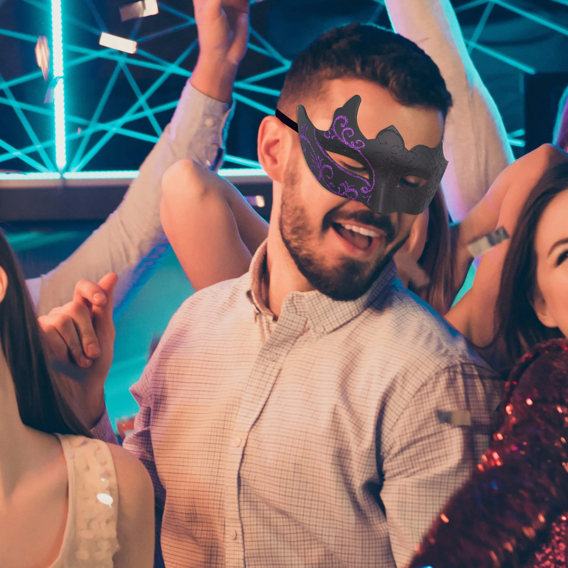 SIQUK 2 sztuki maska wenecka dla par maskaradowych maska na studniówkę maskaradę wenecką dla kobiet mężczyzn na Halloween maskaradę, czarna i fioletowa
