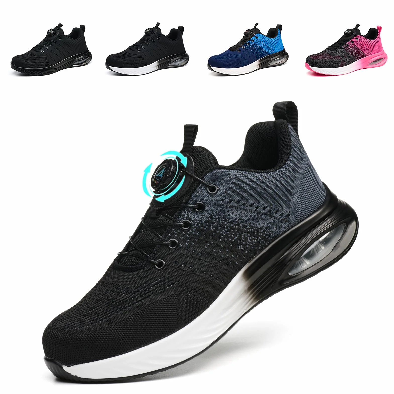 Buty ochronne dla mężczyzn i kobiet, lekkie, sportowe buty robocze, oddychające, stalowe noski, antypoślizgowe, z pokrętłem