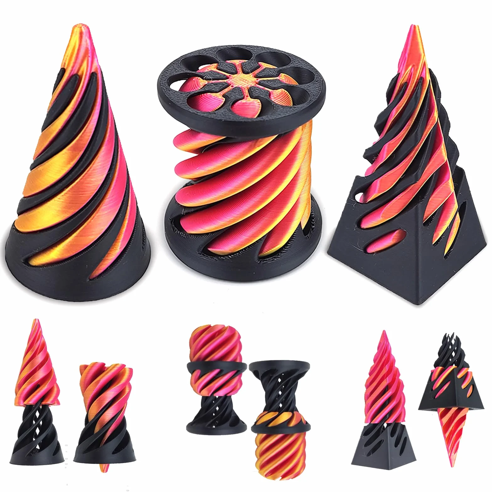 3 sztuki zabawka fidget w kształcie spiralnego stożka z drukiem 3D, The Impossible Cone Pyramid zabawka spiralna, zabawki fidget dla dorosłych, zabawka antystresowa do łagodzenia lęku dla