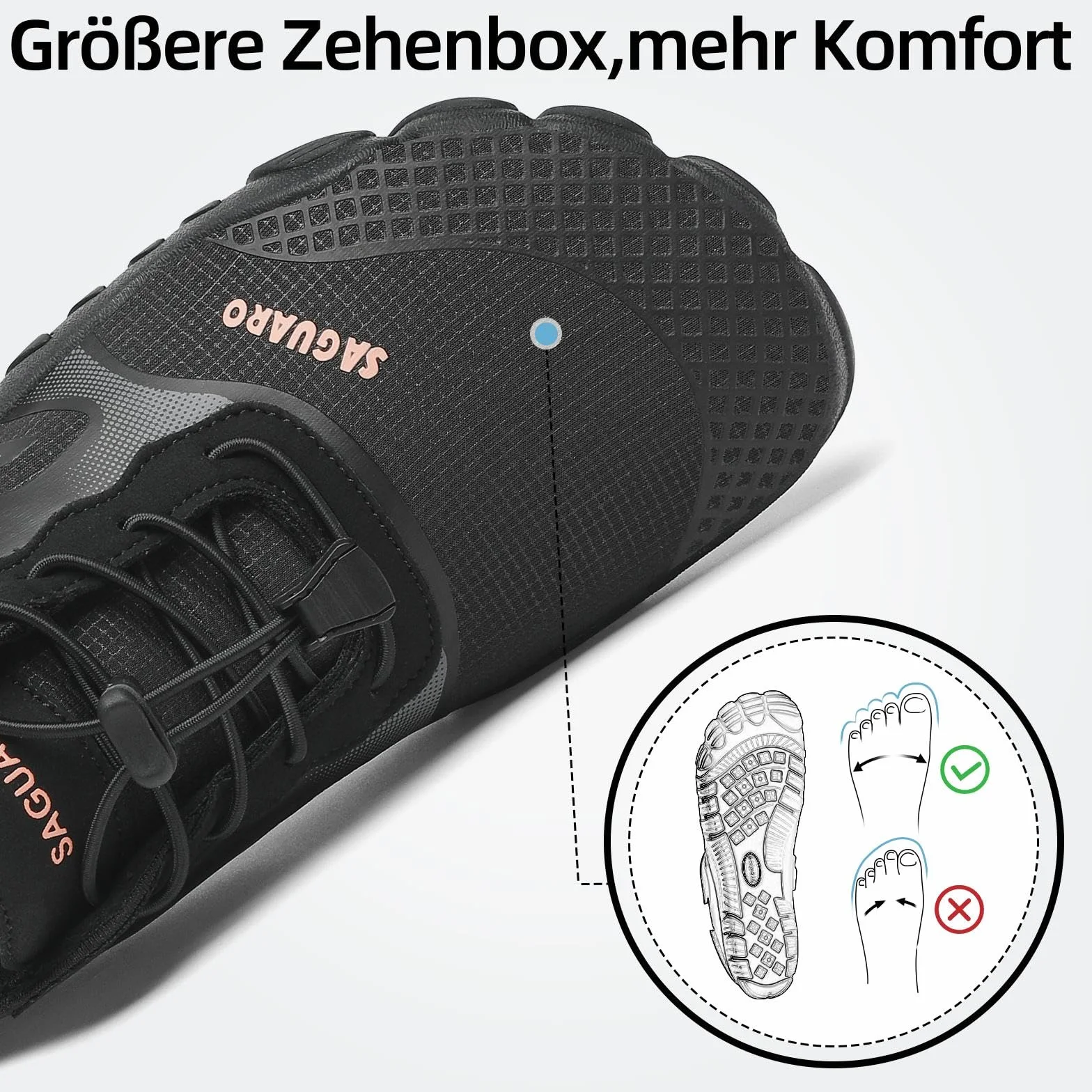 SAGUARO Męskie i damskie buty kąpielowe, oddychające, antypoślizgowe, dla kobiet i mężczyzn, rozmiar 36-46, czarny, 43 EU