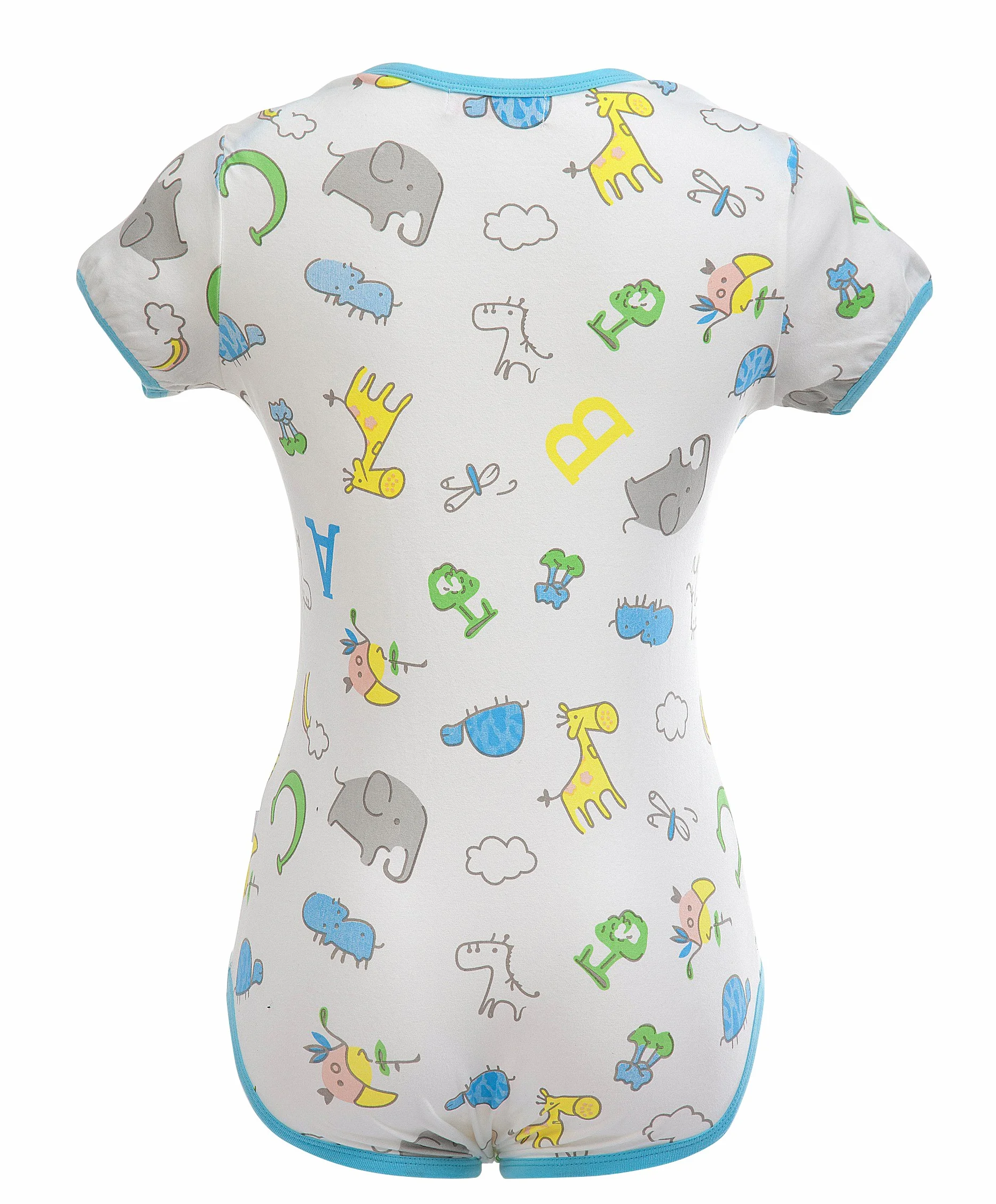LittleForBig Dorośli Baby miłośnik pieluszek(ABDL) zatrzas w komkroku jednoczęściowy śpioszki-Wzór Żyrafa i Zwierzęta Zoo