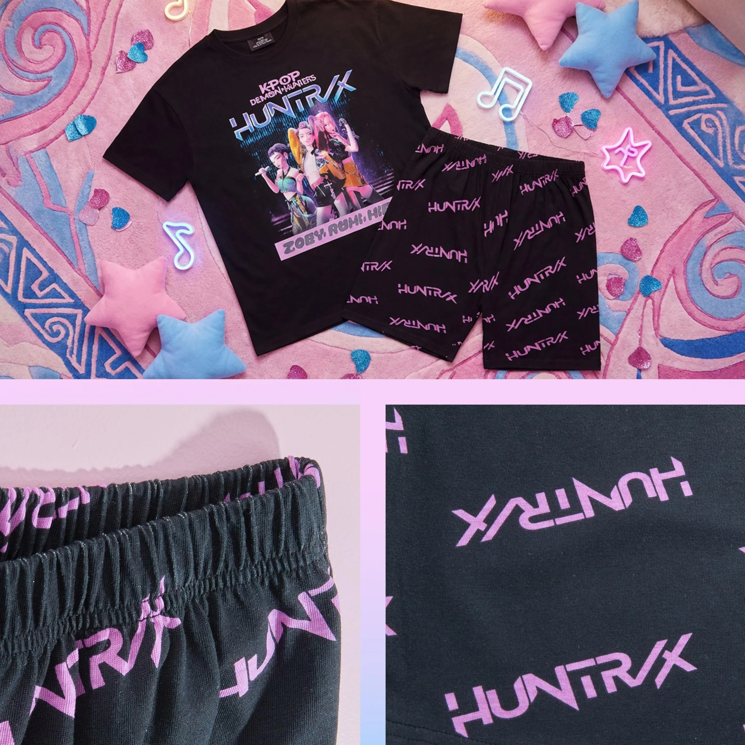KPop Demon Hunters Oficjalny zestaw piżamy dla dziewcząt, szorty i t-shirt, Huntrix Saja Boys Derpy Tiger, prezent dla dzieci