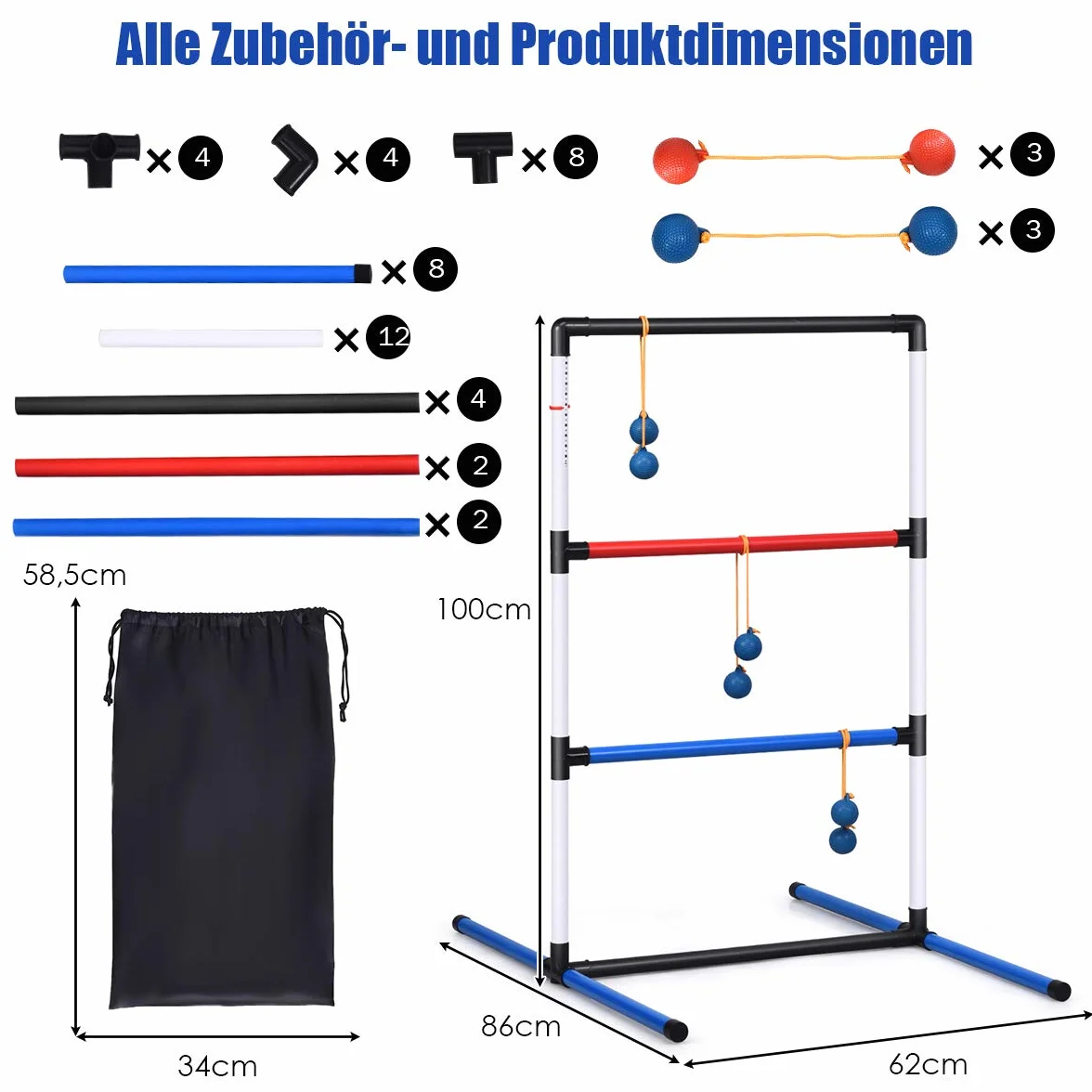 GOPLUS 2-częściowy zestaw do gry w rzucanie, drabinka z PCW, drabina golfowa z torbą do noszenia, zacisk tracker wyników, z 6 podwójnymi kulkami, gra zręcznościowa dla wszystkich grup wiekowych