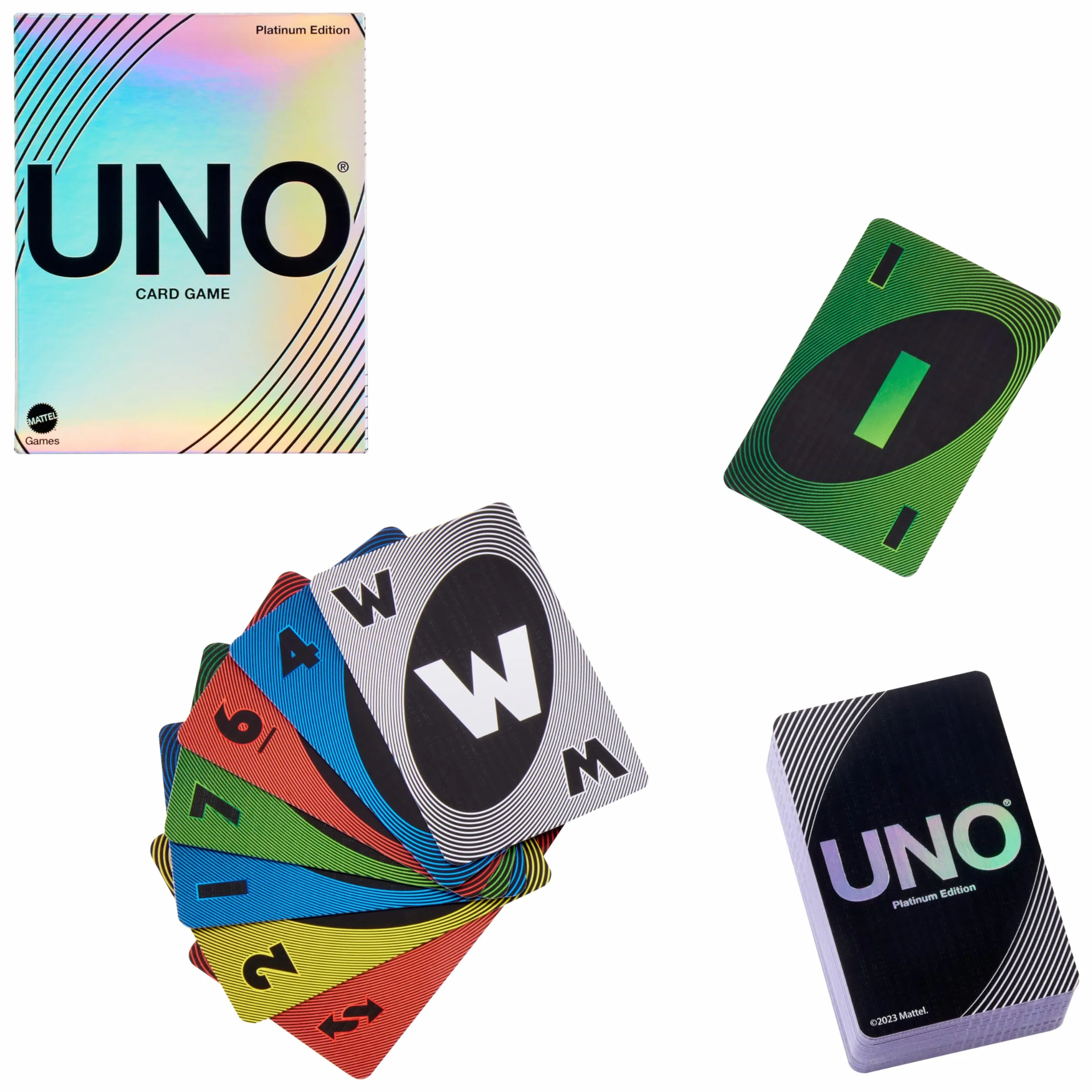 Mattel Games UNO Platinum Edition gra karciana na wieczory filmowe i rodzinne, wieczory z grami, kemping i imprezy, karty kolekcjonerskie premium, HPY61