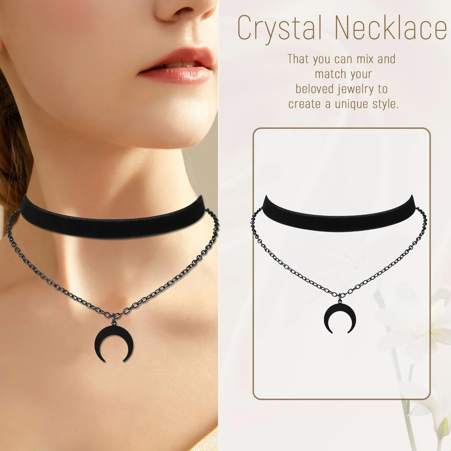 Kotkiddy Gotycki naszyjnik choker, dla kobiet, czarny aksamitny naszyjnik, naszyjnik warstwowy, biżuteria gotycka dla kobiet