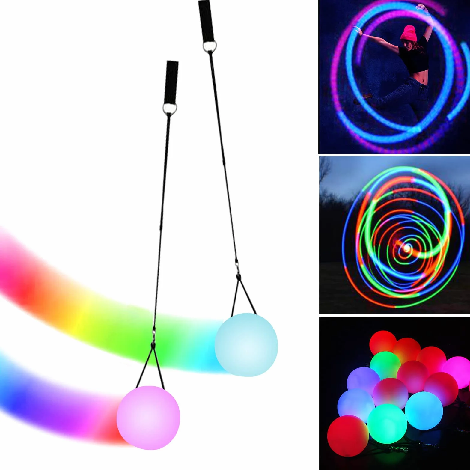 Piłki LED Poi: 2 sztuki zestaw kul LED Glow Poi z efektem stroboskopowym z efektem stroboskopowym, ulepszone piłki LED Poi dla początkujących i profesjonalistów, piłeczki do żonglowania POI z