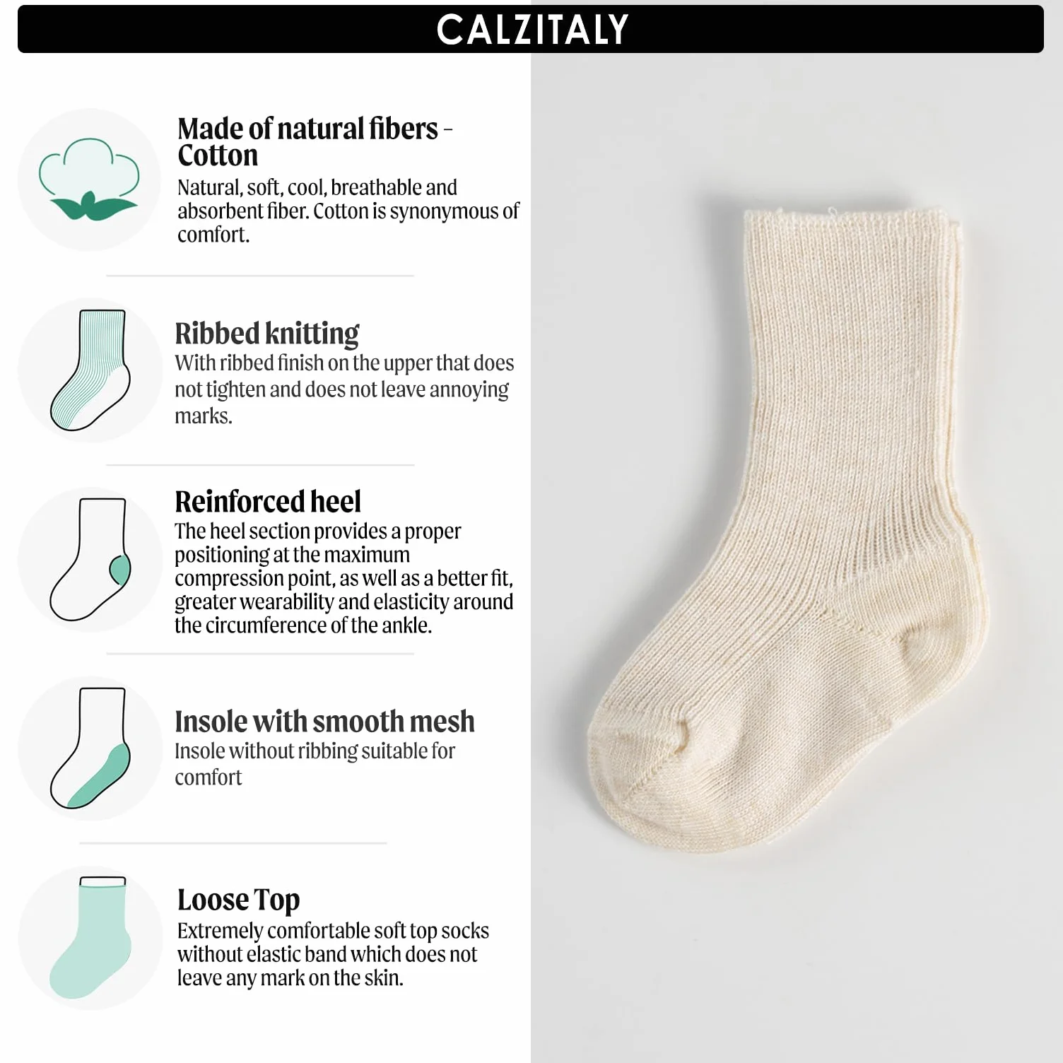 CALZITALY PACK 2/4/6 Skarpetki dziecięce bawełniane prążkowane, kolorowe skarpetki dziecięce unisex | 0-12 miesięcy
