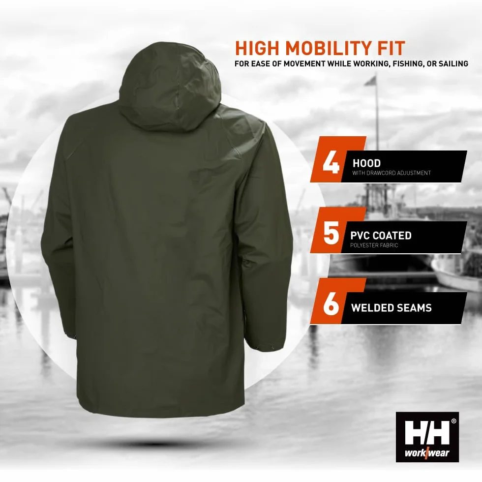 Helly Hansen Workwear Helly Hansen PVC kurtka przeciwdeszczowa Mandal Jacket 70129 100% wodoszczelna 480 XL, 34-070129-480-XL, zielona