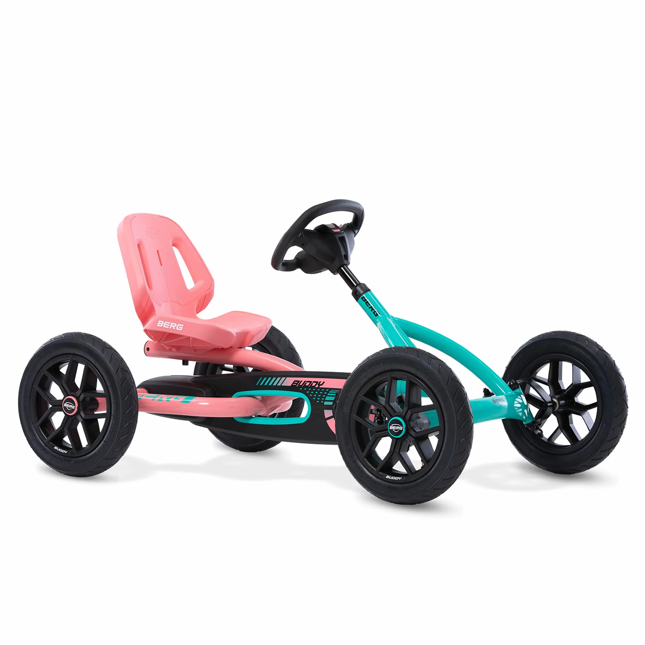BERG Samochód dziecięcy z pedałem Gokart Buddy Lua, z optymalnym zabezpieczeniem, opony pneumatyczne i wolnym biegiem, kolor różowy, zabawka dla dzieci w wieku 3-8 lat