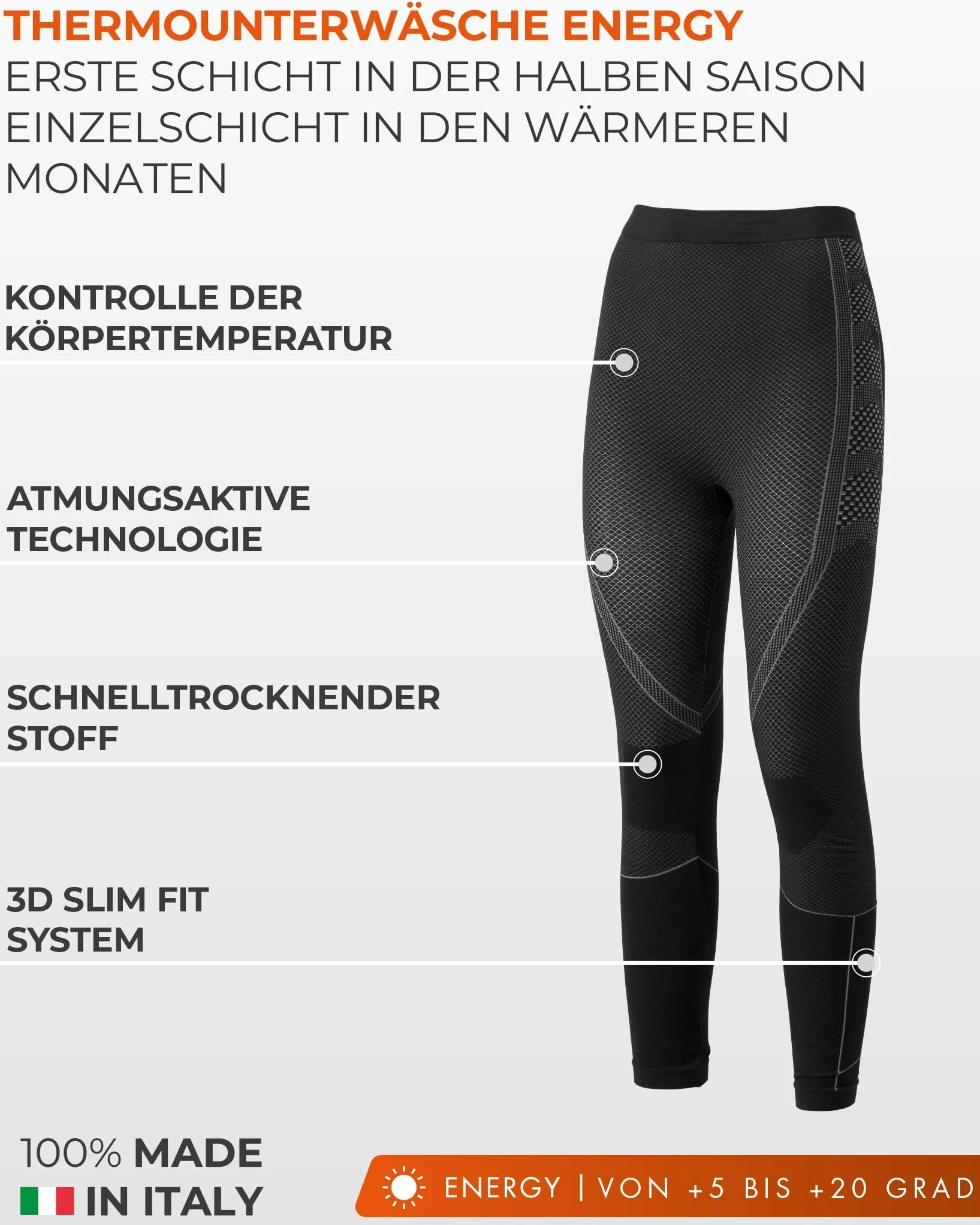 Risalti Damskie Legginsy Termoaktywne - OddychająCe, RozciąGliwe Legginsy, Bezszwowa Termiczna Odzież Intymna Dla Kobiet Z Mikrofibry - Made In Italy