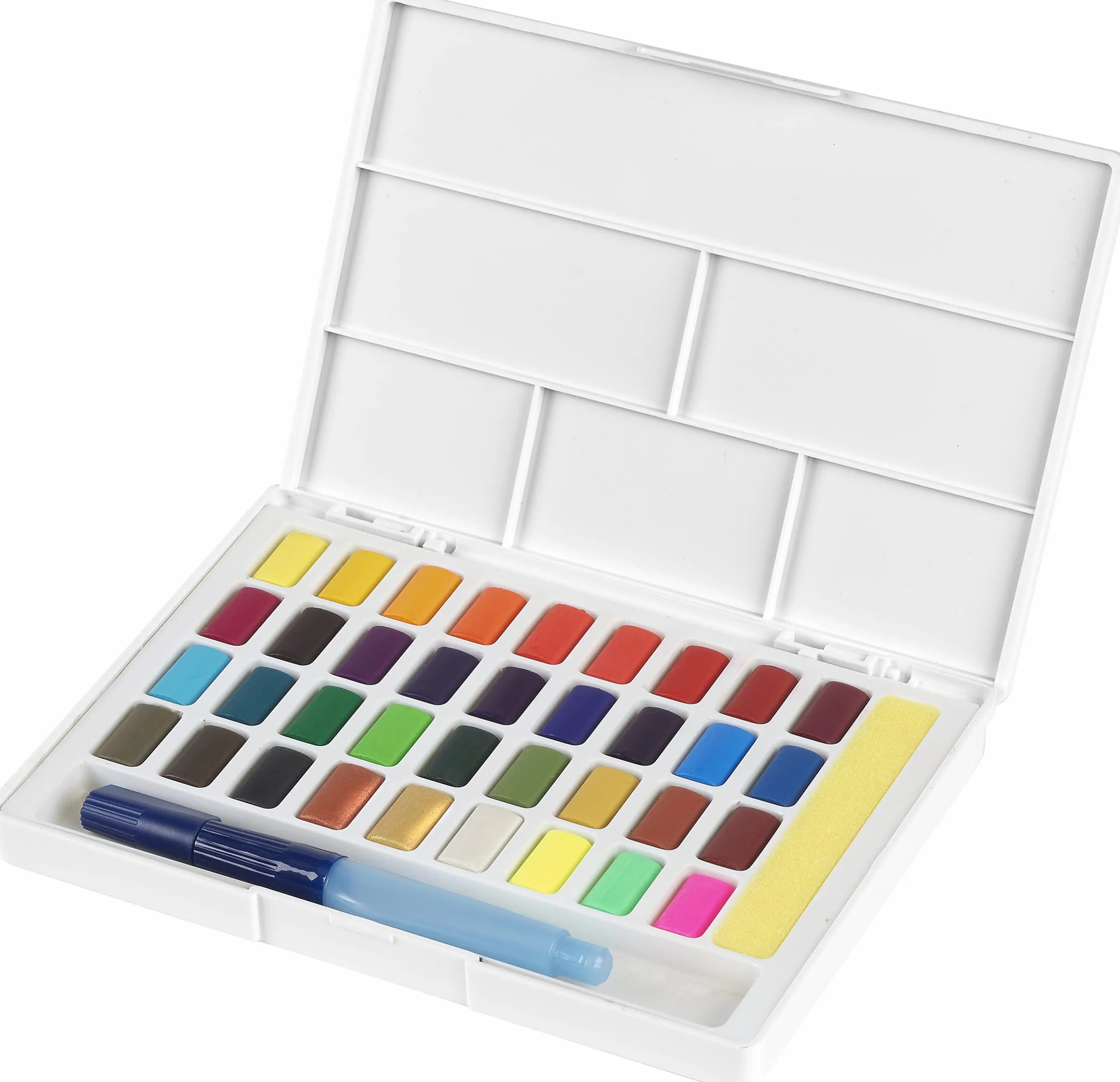 FABER-CASTELL 169736 – Farby akwarelowe, 36 sztuk w kubeczkach, wraz z pędzelkiem z zbiornikiem na wodę
