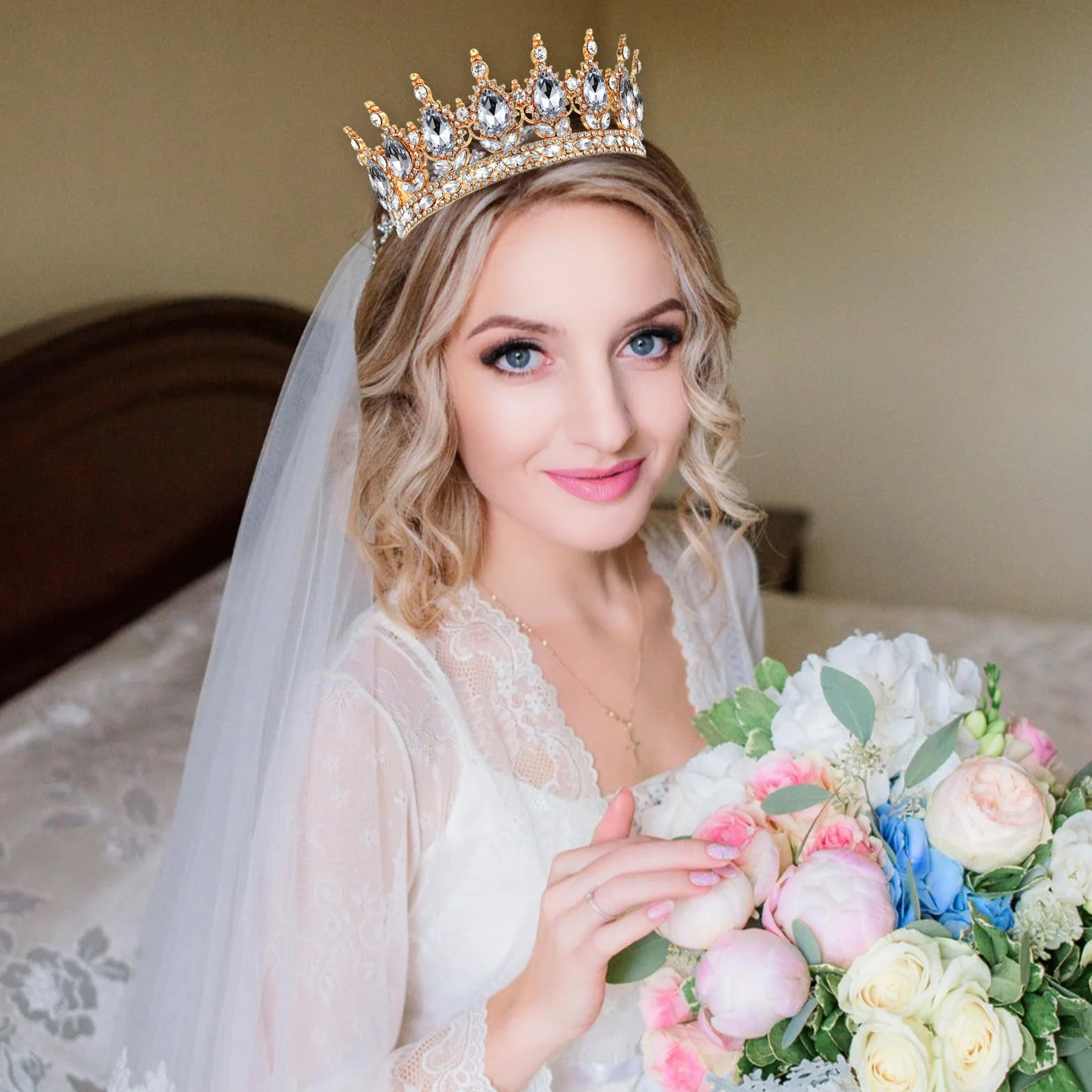 1 x diadem księżniczki, kryształowa tiara dla dziewcząt, kryształowa korona damska, w stylu vintage, tiara, błyszcząca ozdoba do włosów dla panny młodej, na wesele, bal absolwentów, 1 sztuka