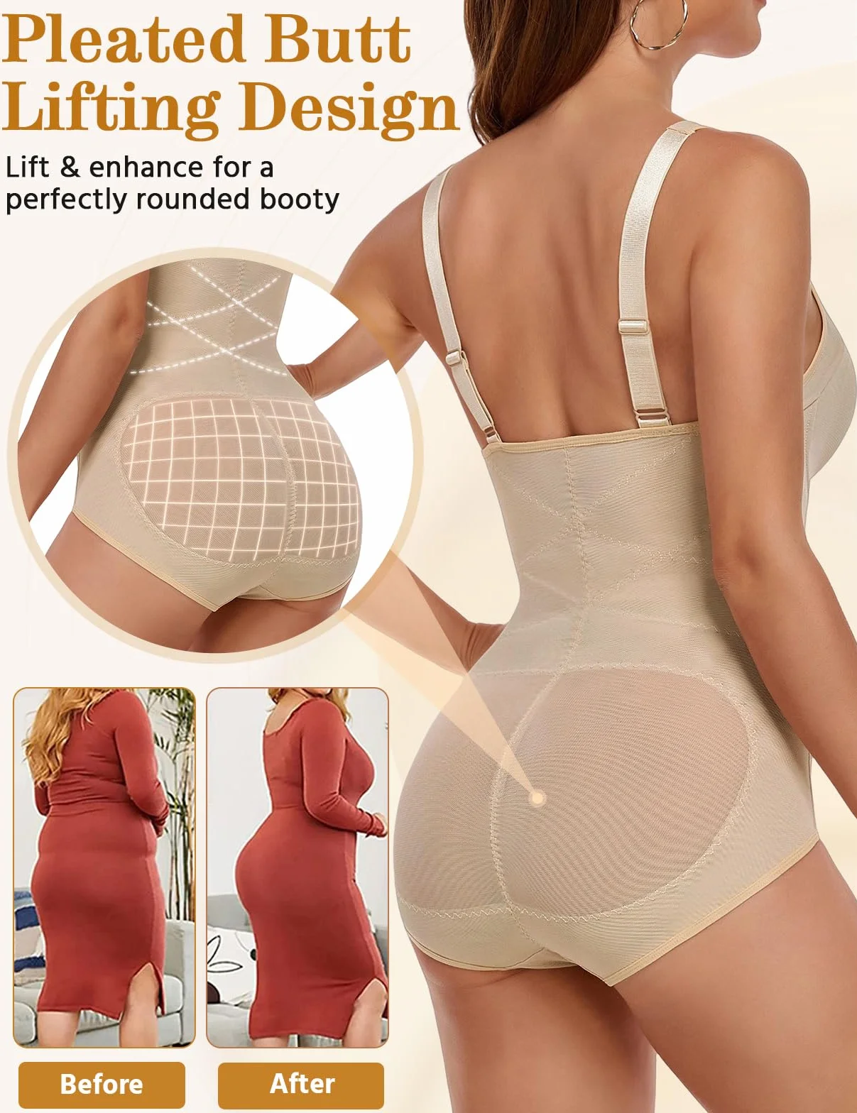 Yuson Girl Body modelujące damskie body modelujące sylwetkę z oddychającą siatką bielizna modelująca bezszwowa bielizna regulowane ramiączka i kontrola niewidzialny brzuch z biustonoszem