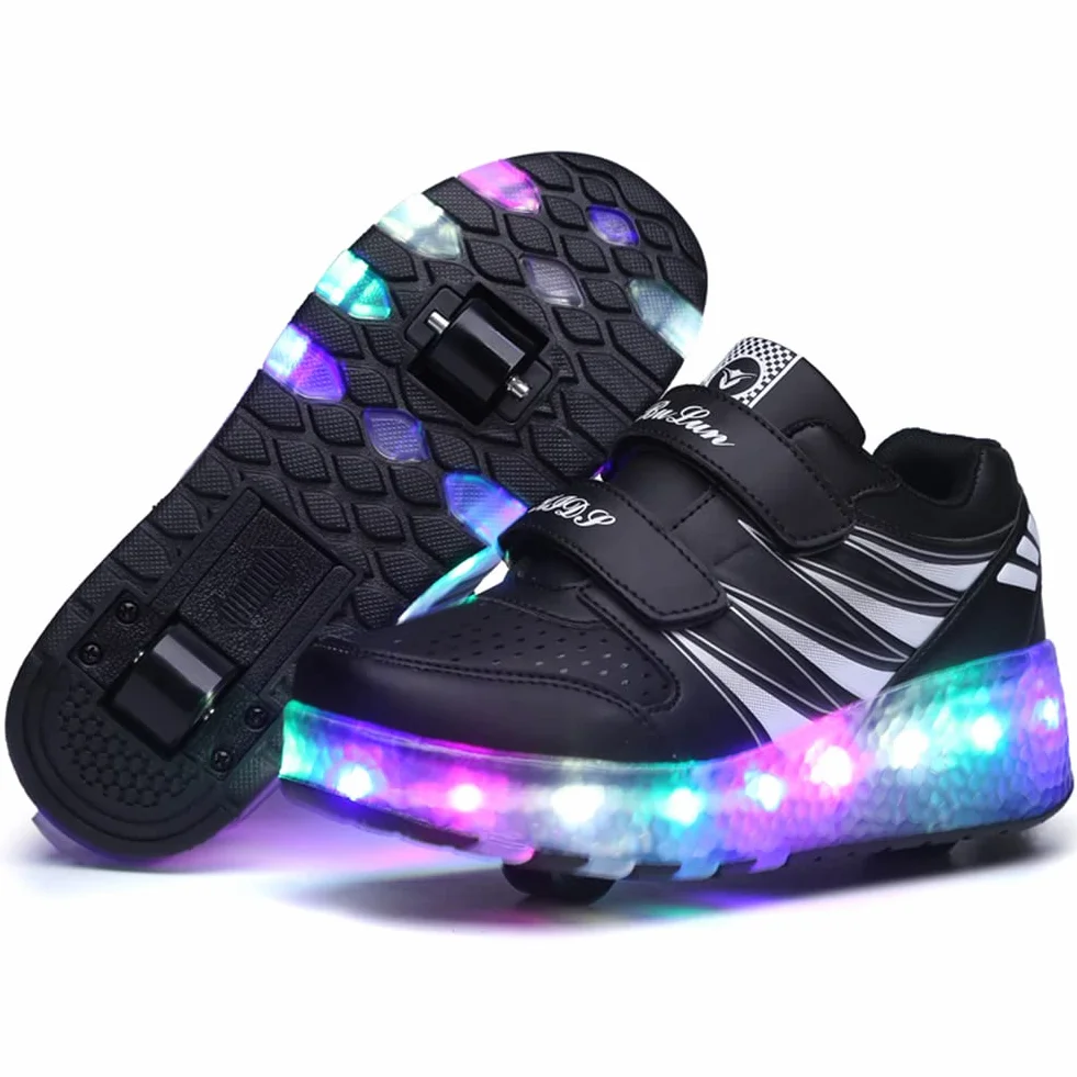 Chłopcy buty z kołami, Oświetlone trenerzy z kołami, Ładowanie USB Dziewczyny LED z kołami Łyżwy Trenerzy Łyżwy Dziecięce Trampki dla Sportowe Odkryty