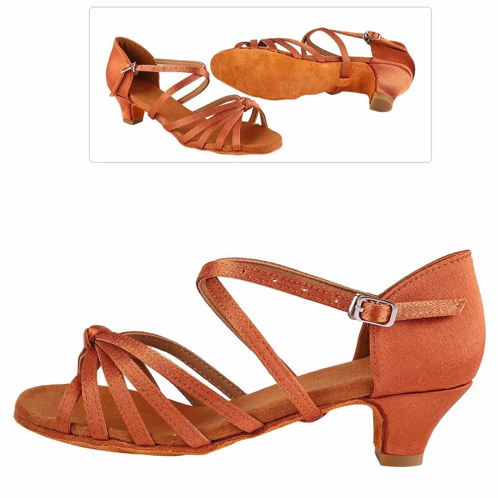 Buty do tańca, miękkie, wygodne buty latynoskie, modne buty do tańca dla dzieci, dziewczynek, z obcasem 4 cm, brązowe