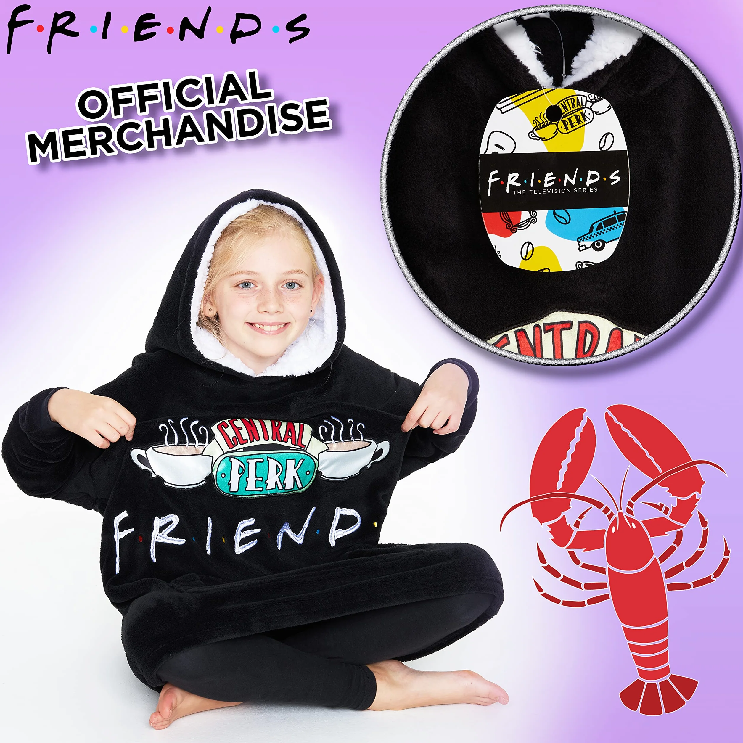 Friends Bluza z kapturem dla dziewcząt nastolatek, polar oversize bluza z kapturem koc 7-14 lat czarny