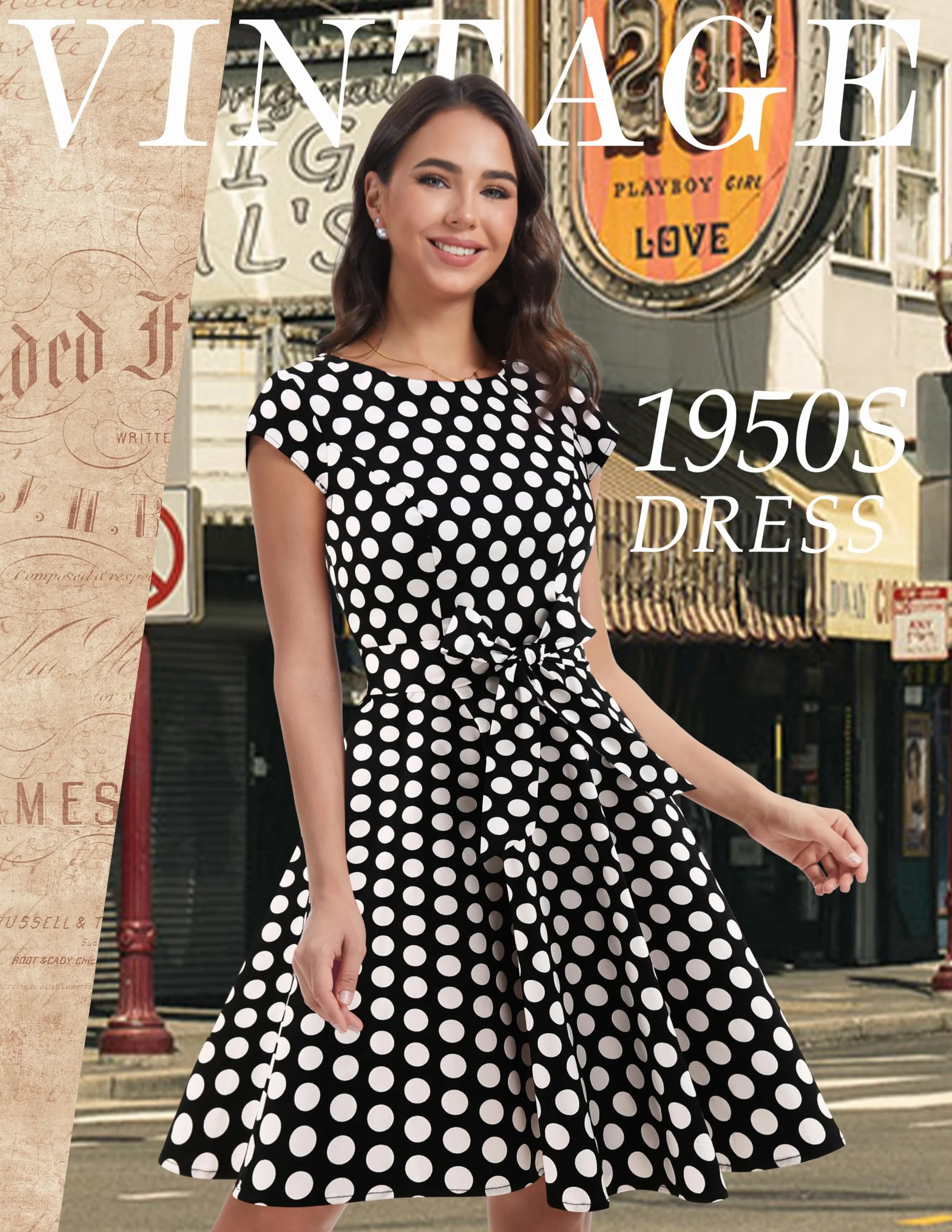 Dressystar Damska sukienka koktajlowa w stylu lat 50-tych 60-tych Audrey Hepburn pin up retro