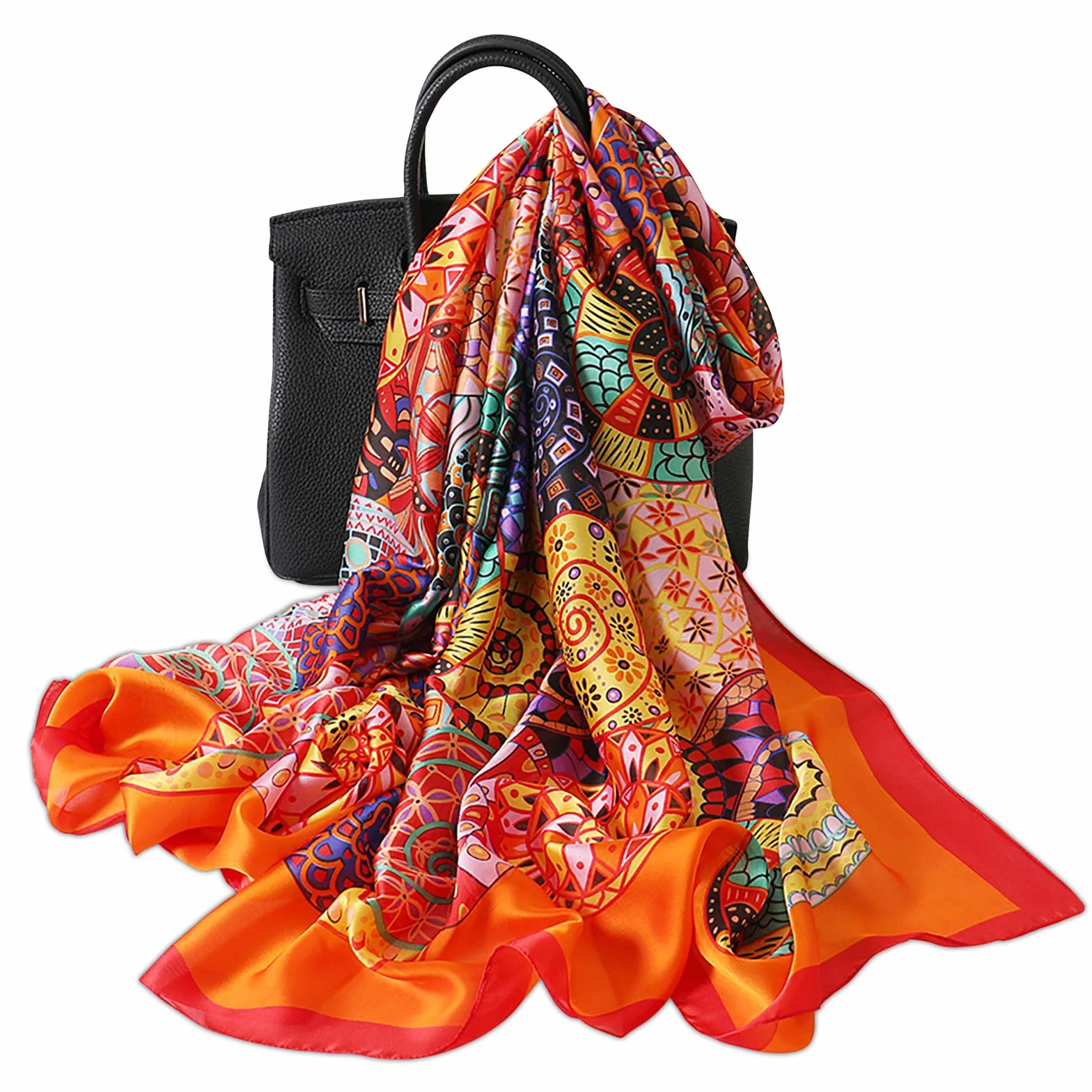 LumiSyne Jedwabne szaliki dla kobiety, elegancki styl vintage, wzór słonecznik, kwiatowy, styl etniczny, długi szalik, wielki szal, plaża, okrycie, sukienka, ochrona przed słońcem, ciepło przez cały sezon, Koła / kolorowe, Rozmiar uniwersalny