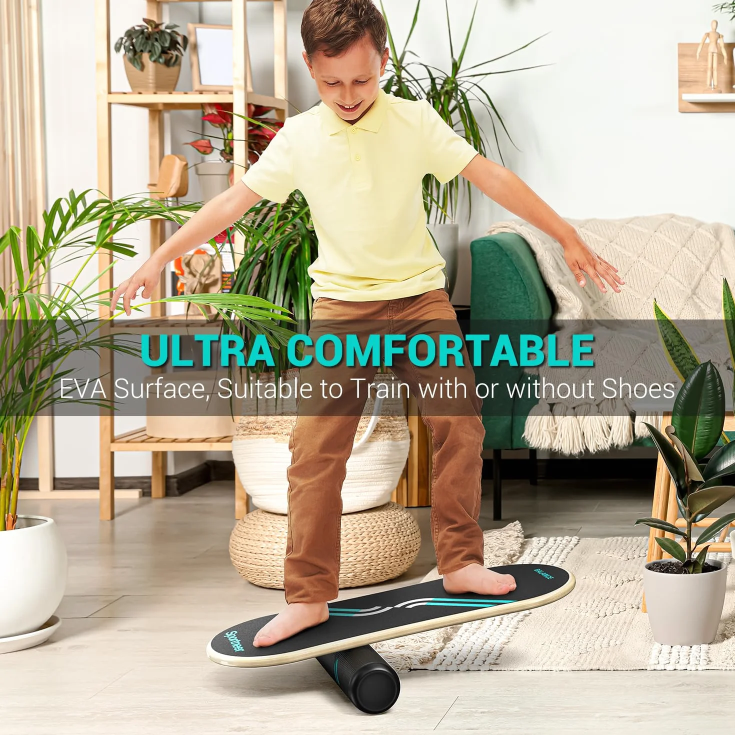 Sportneer Deska balansowa, 7 trybów deska do balansowania indoor skateboard surf balance board z regulowanymi stoperami - wałek i piłka 7,1 cm w zestawie, niebieski i czarny