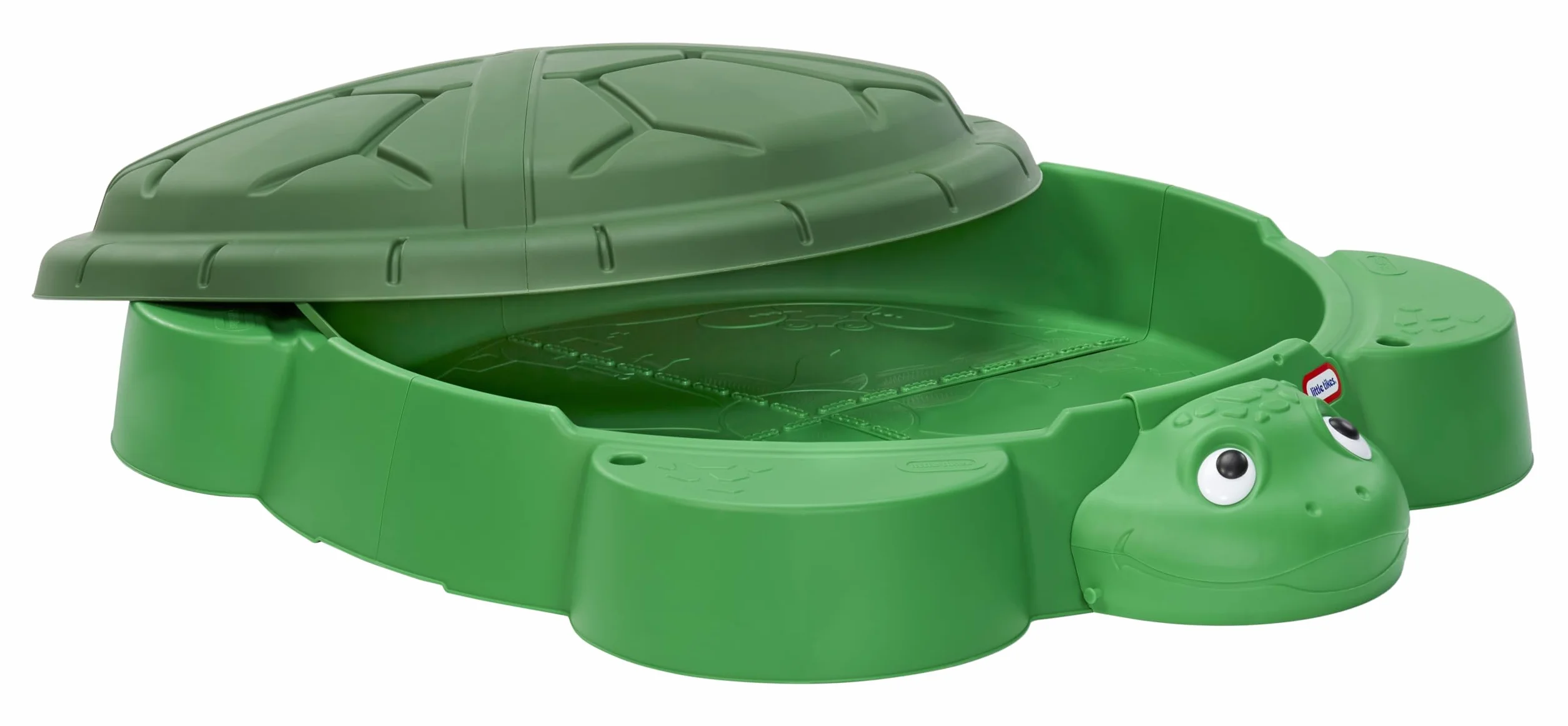 Little Tikes Turtle Sandbox- Zielona Piaskownica z 4 Wyprofilowanymi Siedziskami, Miejscem na Parasol i Zdejmowaną Pokrywą, dla Chłopców i Dziewczynek w Wieku 1-6 Lat
