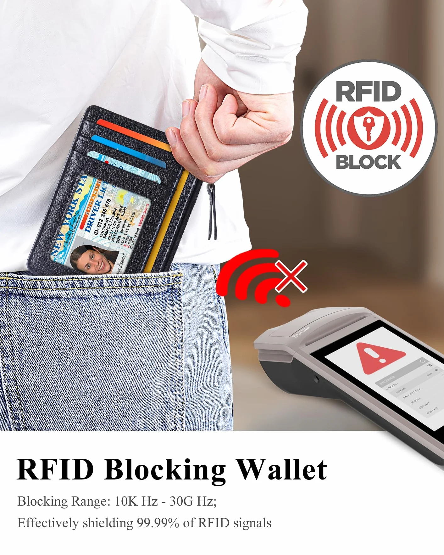 Teskyer Etui na karty, smukłe portfele na karty kredytowe, minimalistyczny, blokada RFID, 1 okienko na dowód osobisty, z zamkiem błyskawicznym, smycz, pomieści do 8 kart, Czarny, Slim (11.7 x 8.1 x 1