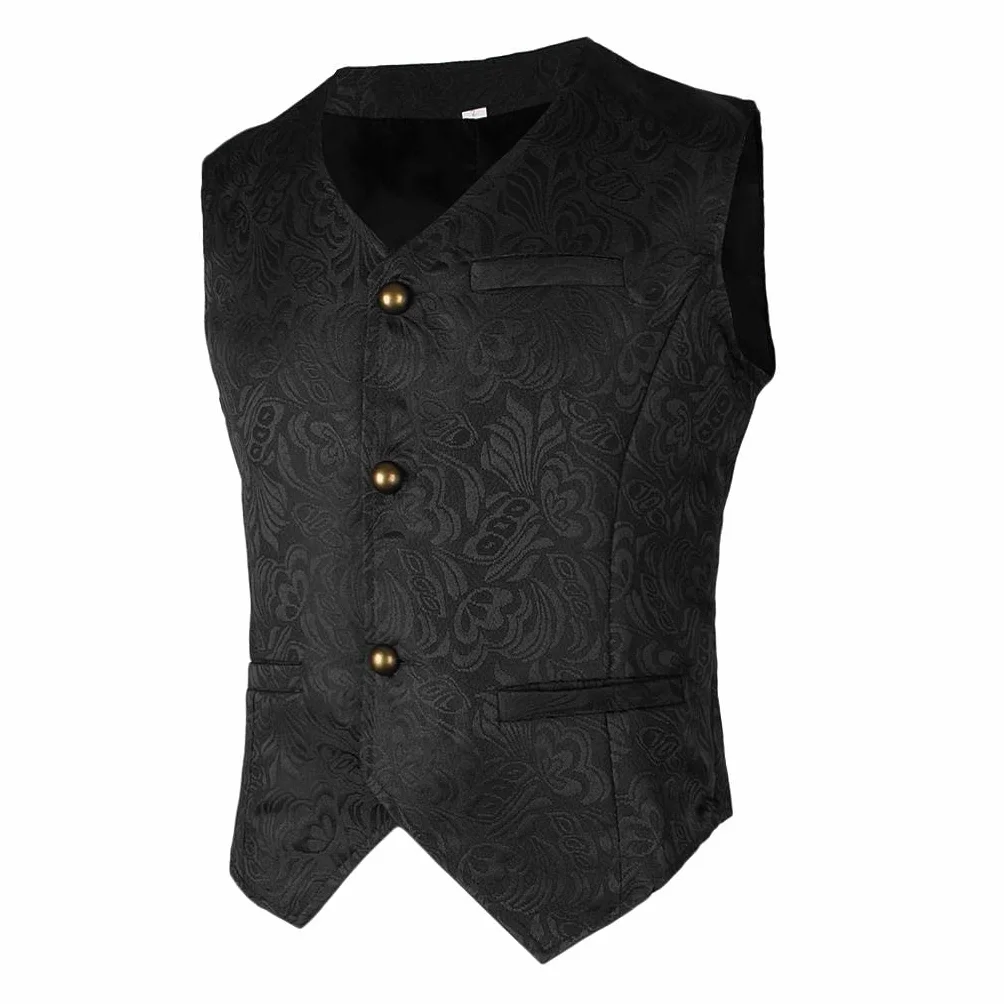 Męska średniowieczna kamizelka żakardowa steampunk slim fit sukienka kamizelka M czarna