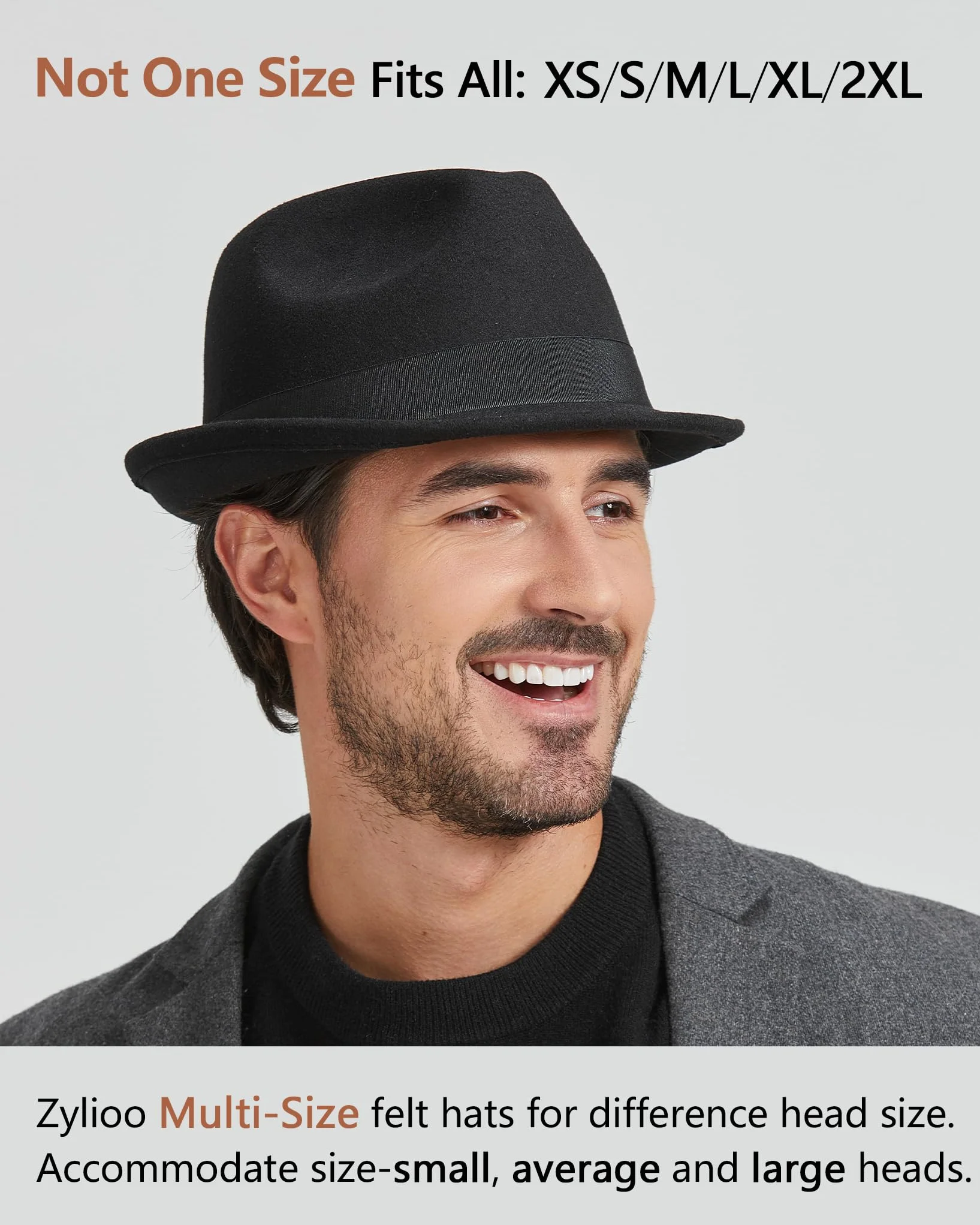 Zylioo Filcowe czapki Trilby w wielu rozmiarach, regulowany rozmiar ciepła czapka fedora, unisex kapelusz Manhattan, kubański kapelusz z krótkim rondem ze wstążką