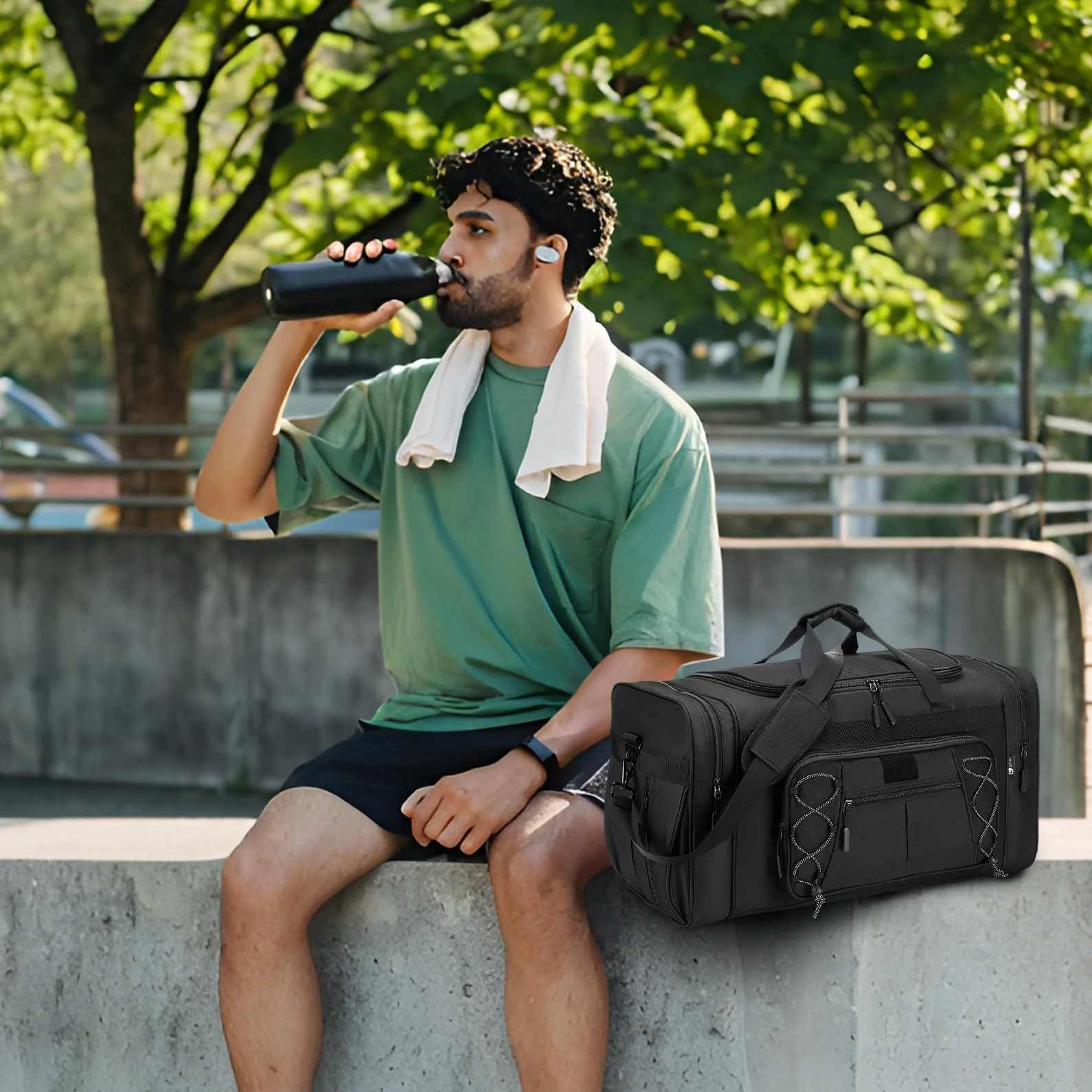 BAGZY Torba podróżna, 65 l, składana torba podróżna, sportowa torba na siłownię, torba weekendowa, torba na bagaż podręczny, bagaż podręczny, na noc, Żółto-niebieski (70 l), 65 x 30 x 35 cm Gris