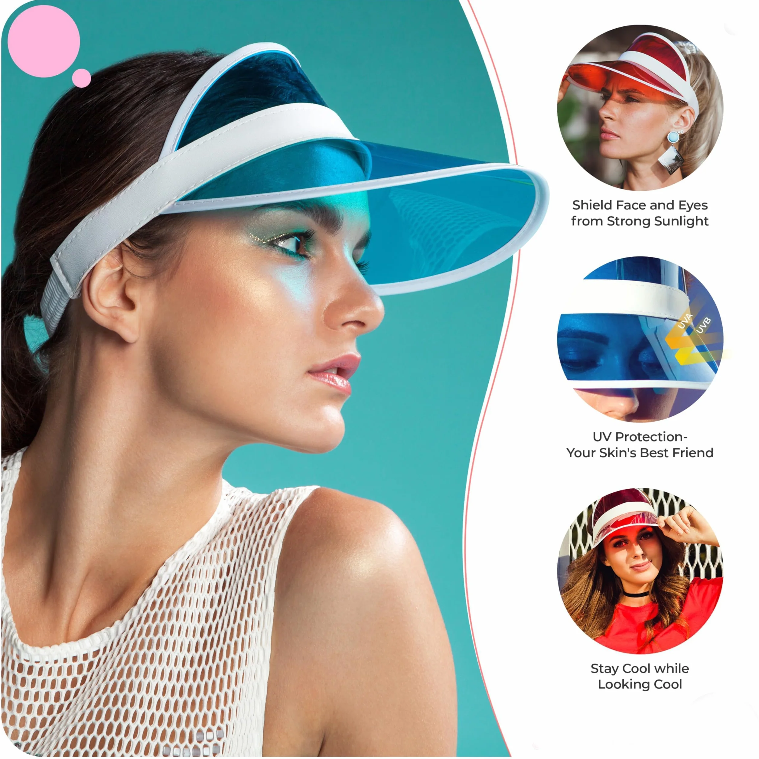 Neonowe osłony przeciwsłoneczne unisex dla mężczyzn i kobiet, 4 szt. unisex w stylu retro w stylu retro neonowe osłony przeciwsłoneczne plastikowy daszek golfowy opaska na głowę na poker imprezę
