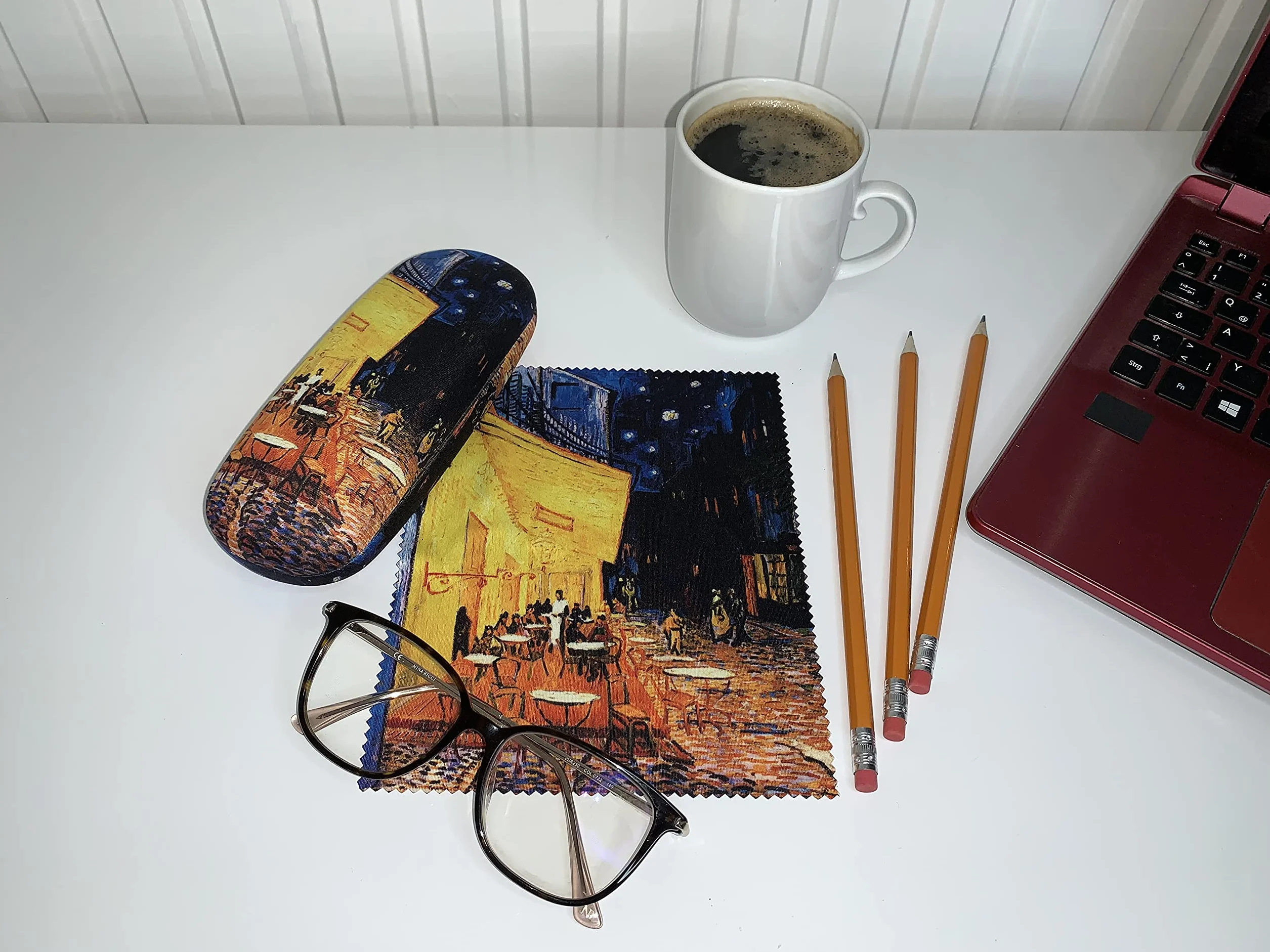 VON LILIENFELD etui na okulary Vincent van Gogh nocna kawiarnia okulary ściereczka z mikrofibry do czyszczenia okularów pudełko na okulary solidne etui pokryte tkaniną