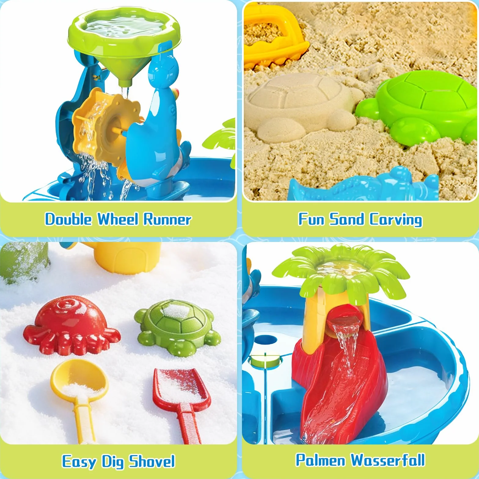 deAO Stół do zabawy wodnego 4 w 1, stół wodny dla dzieci, do użytku na zewnątrz, w zestawie forma do piasku, szufla, konewka, aktywność sensory play, stół do wody, zabawka dla dzieci od 2, 3, 4 lat,