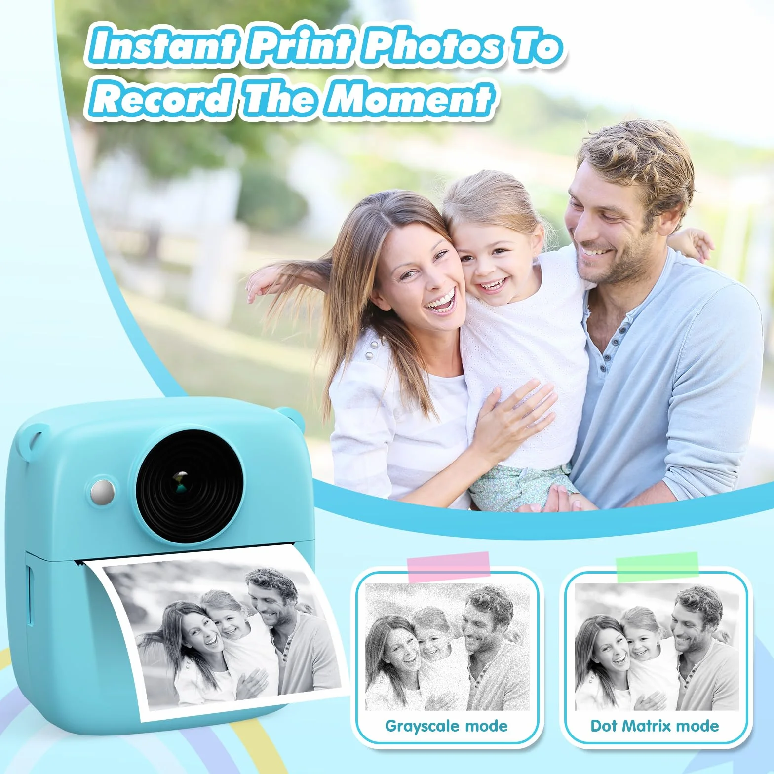 CalineGam Aparat do natychmiastowego druku dla dzieci, 48 MP Dziecięce Cyfrowe Kamery Wideo z Kartą 32 GB i Papierem Fotograficznym, Prezenty dla dziewczynek w wieku 3-12 lat i chłopców (Niebieski)