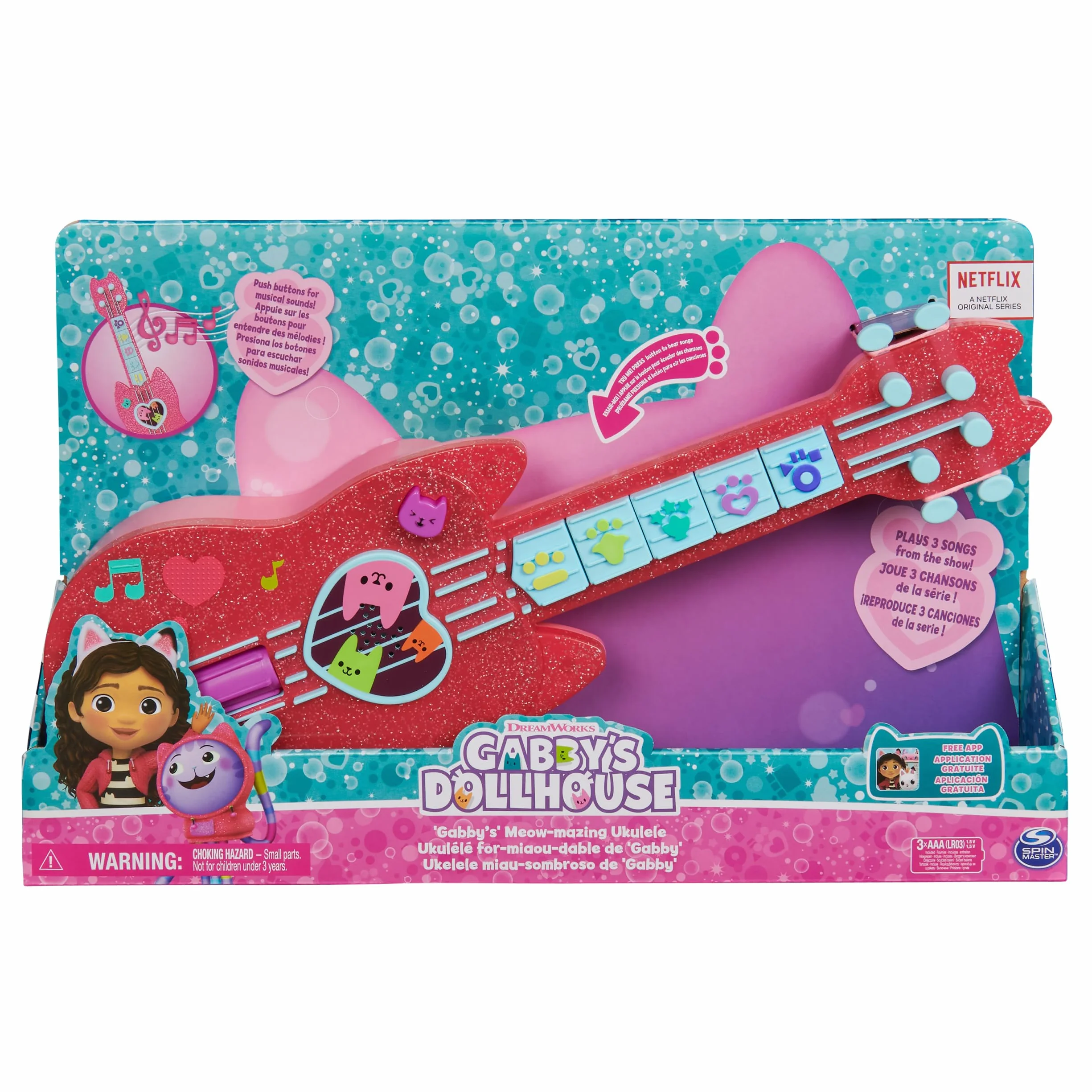 Gabby i Magiczny Dom - Gabby Dollhouse - Interaktywne ukulele - Gitara dziecięca - Muzyka dla dzieci - Utwory z efektami dźwiękowymi - Kreskówka Gabby i Magiczny Dom - Zabawka dla dzieci od 3 lat