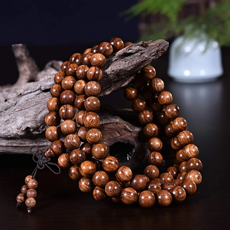 8 mm-108 bransoletka z naturalnych koralików z drewna sandałowego naszyjnik/bransoletka łańcuszek różaniec tybetański buddyjski budda mala elastyczna bransoletka męska kobieta