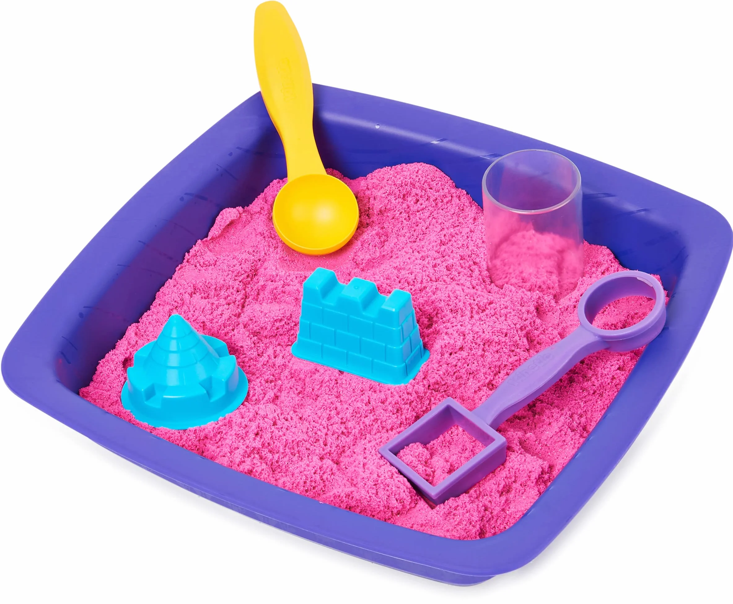 Kinetic Sand Kinetic Shimmer Sand Castle 454 g kolorowy błyszczący różowy z 3 akcesoriami i tacą w zestawie zabawki dla dzieci i dziewcząt w wieku 3 lat