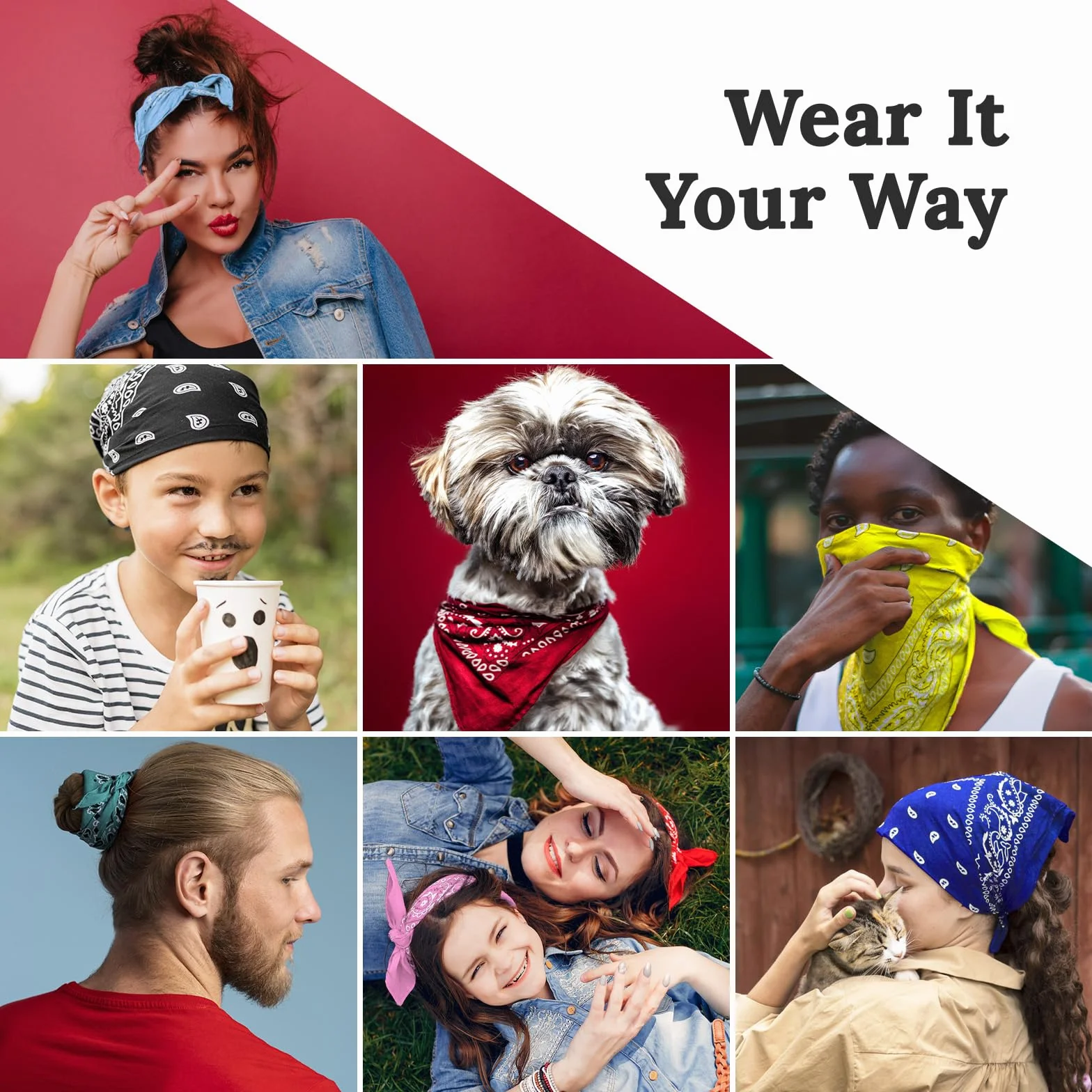 ZENO Czerwona bandana - 100% bawełna i włókna naturalne - Czerwony szalik niezawierający poliestru - Najwyższa jakość - Miękka, trwała i można prać w pralce - Męska bandana - Uniseks i dzieci - 5 szt.