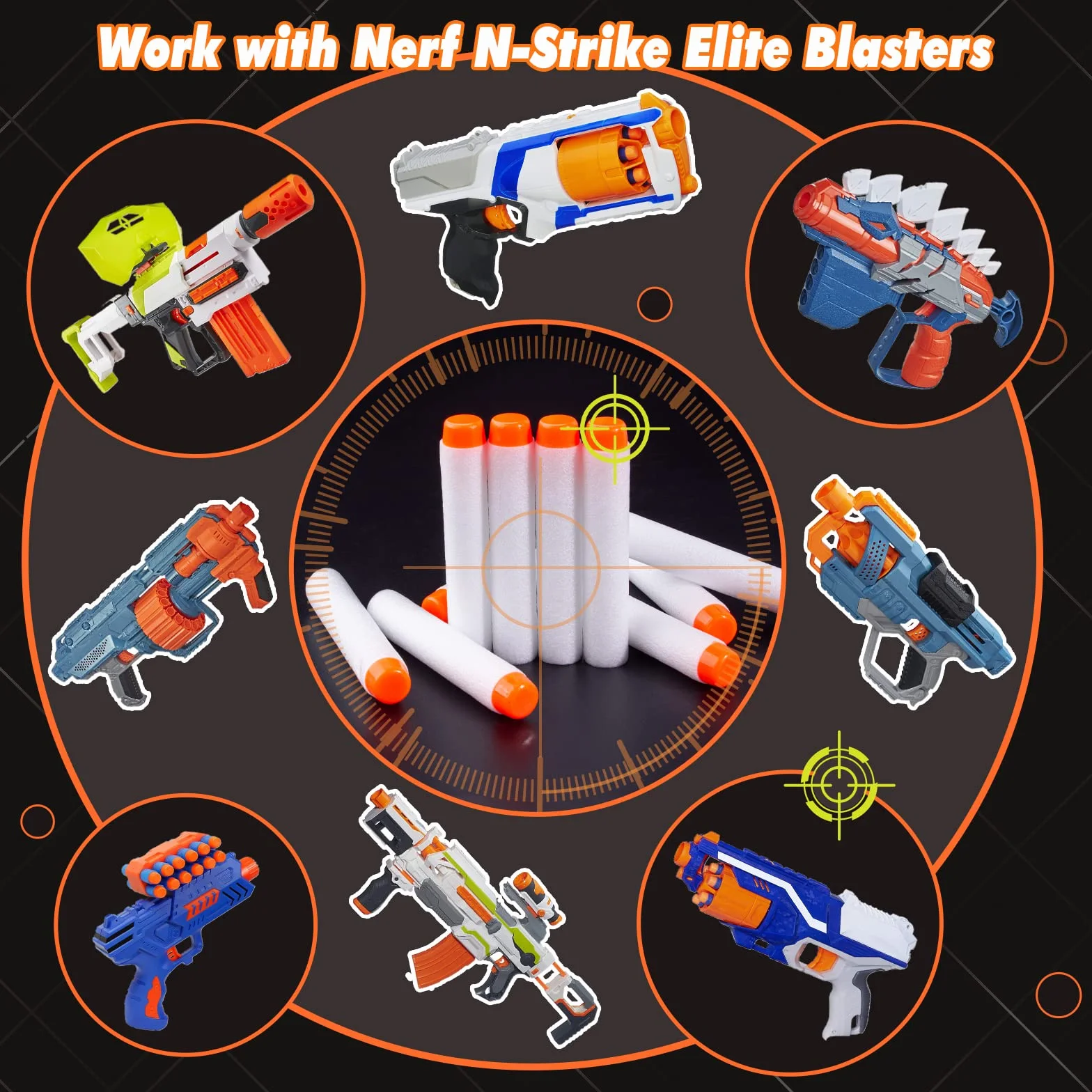 AMOSTING 100 fluorescencyjne rzutki do nerf, 7.2 cm białe naboje piankowe amunicja piankowa do N-Modulus Fortnite Elite Strike Blasters Series z torbą na zabawki