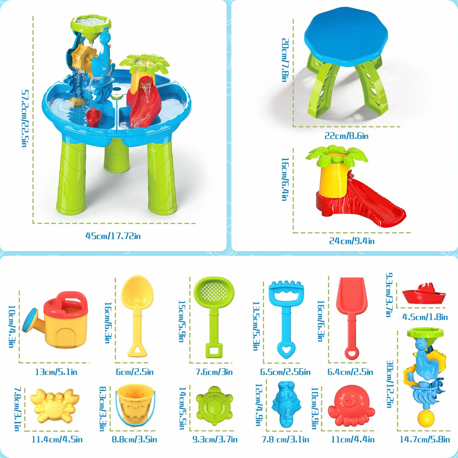 deAO Stół do zabawy wodnego 4 w 1, stół wodny dla dzieci, do użytku na zewnątrz, w zestawie forma do piasku, szufla, konewka, aktywność sensory play, stół do wody, zabawka dla dzieci od 2, 3, 4 lat,