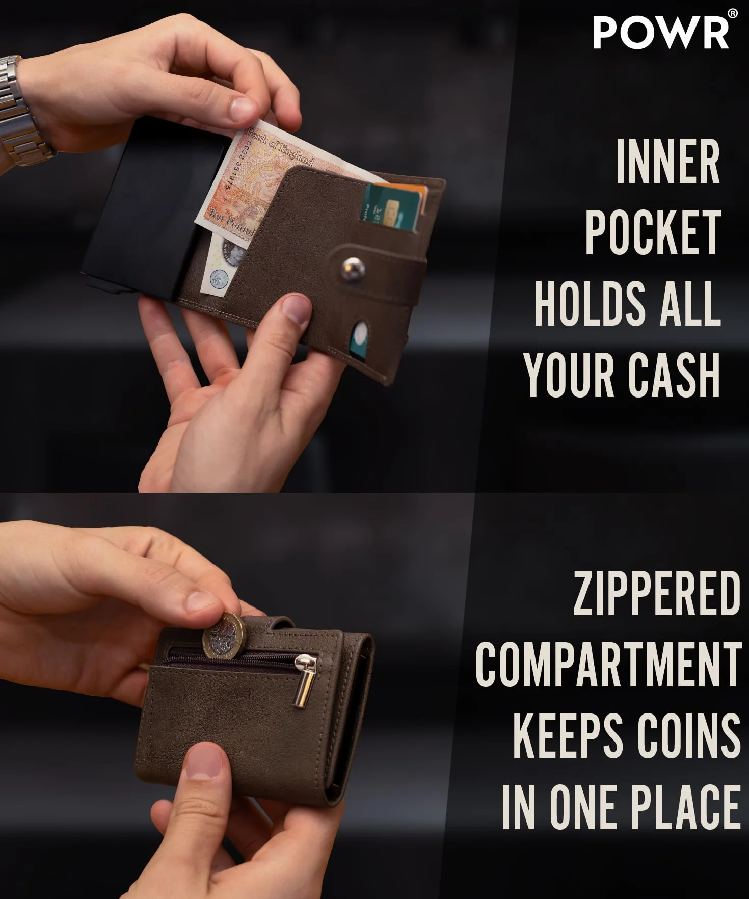 POWR Metalowy Portfel na Karty dla Mężczyzn - Smukły Minimalistyczny Portfel z Blokadą RFID, Aluminiowy Portfel Klasy Lotniczej z Mechanizmem Pop-Up, Elegancki i Bezpieczny Portfel na Karty