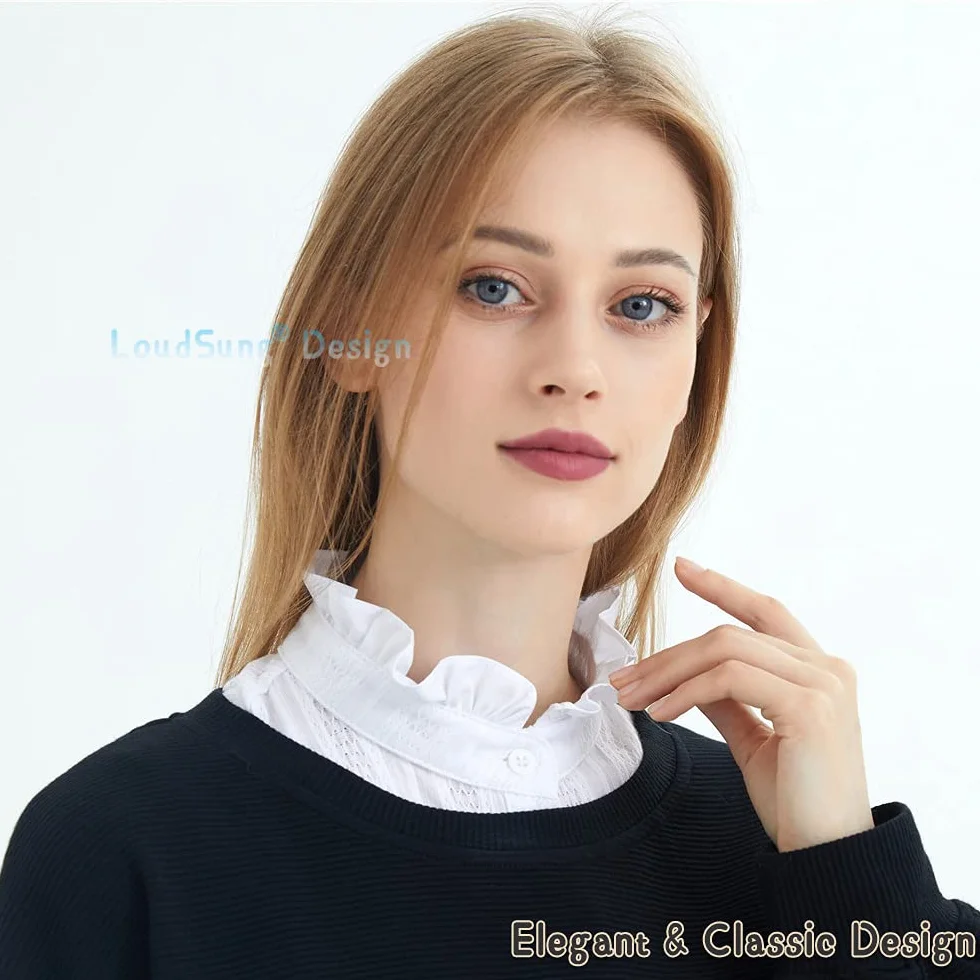 LoudSung Fałszywy kołnierz, odpinana, półkoszula, bluzka, sztuczny kołnierz, bawełna, elegancki design, dla kobiet, dziewcząt, zestaw 3 szt, Biały zestaw, 42