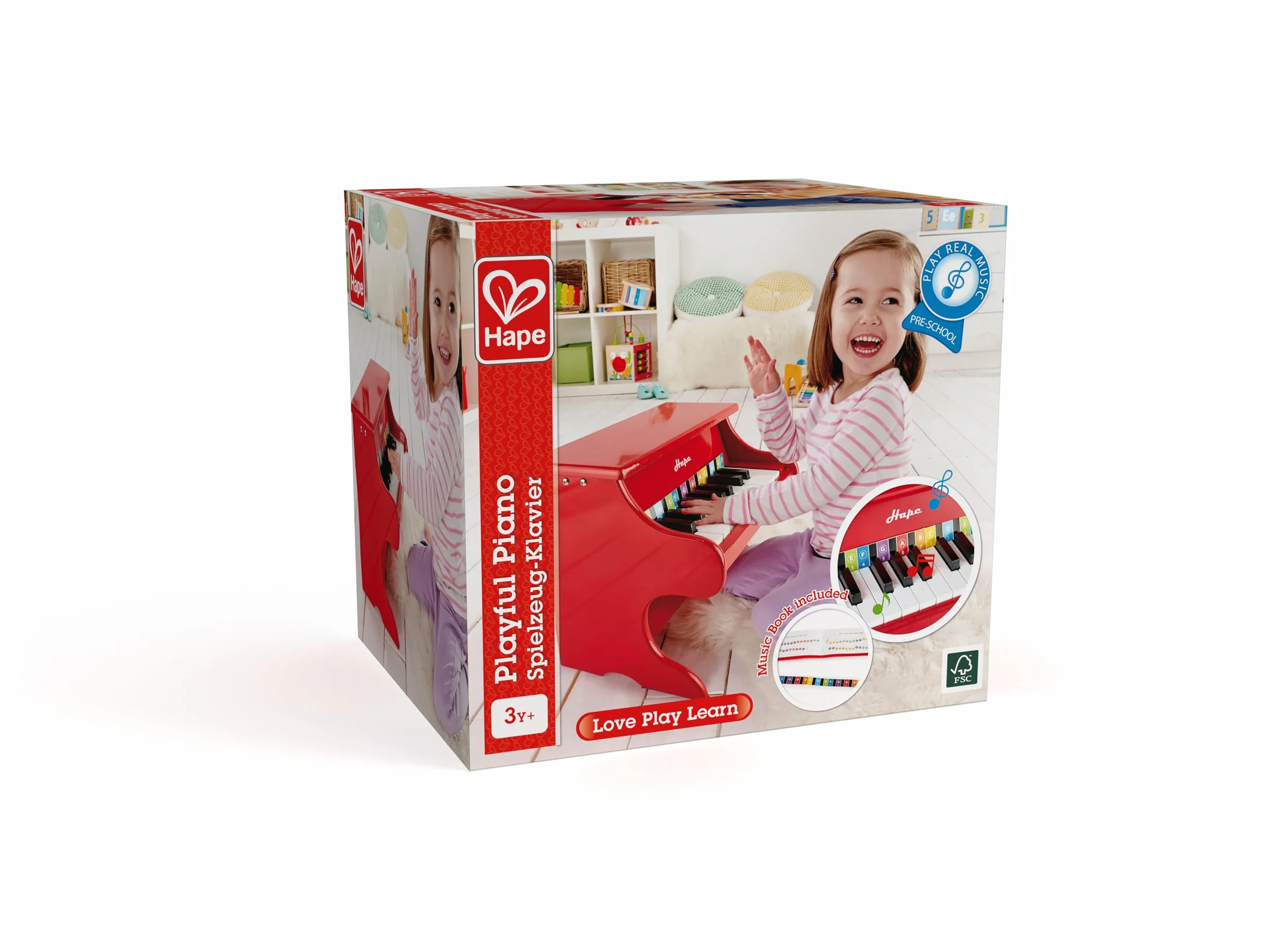 Hape Zabawna zabawka fortepianowa | 18-klawiszowy drewniany mini instrument muzyczny zabawka, czerwony