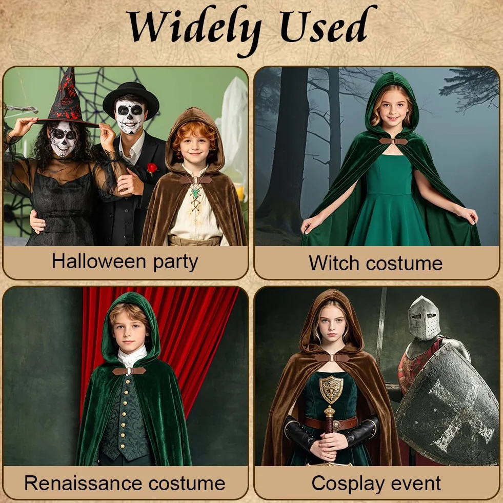 Średniowieczny płaszcz z kapturem, peleryna hobbitowa, 2 szt. peleryna na Halloween dla kobiet mężczyzn z naszyjnikiem, Renesans peleryna dla dorosłych na Halloween Halloween Cosplay, 100 cm