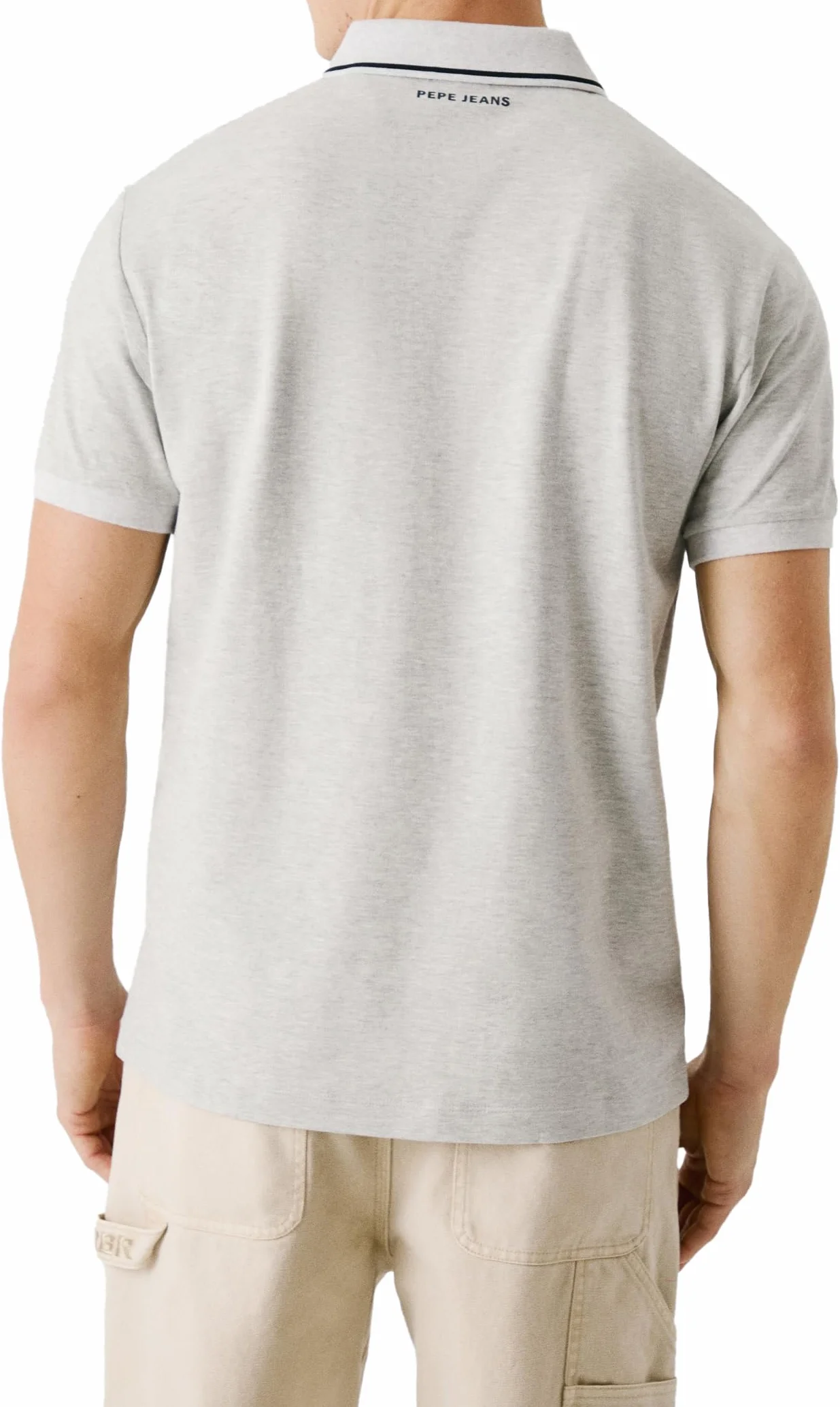 PEPE JEANS męska koszulka polo z logo z końcówkami, szara (MARL GREY), M, Szary (Marl Grey), M