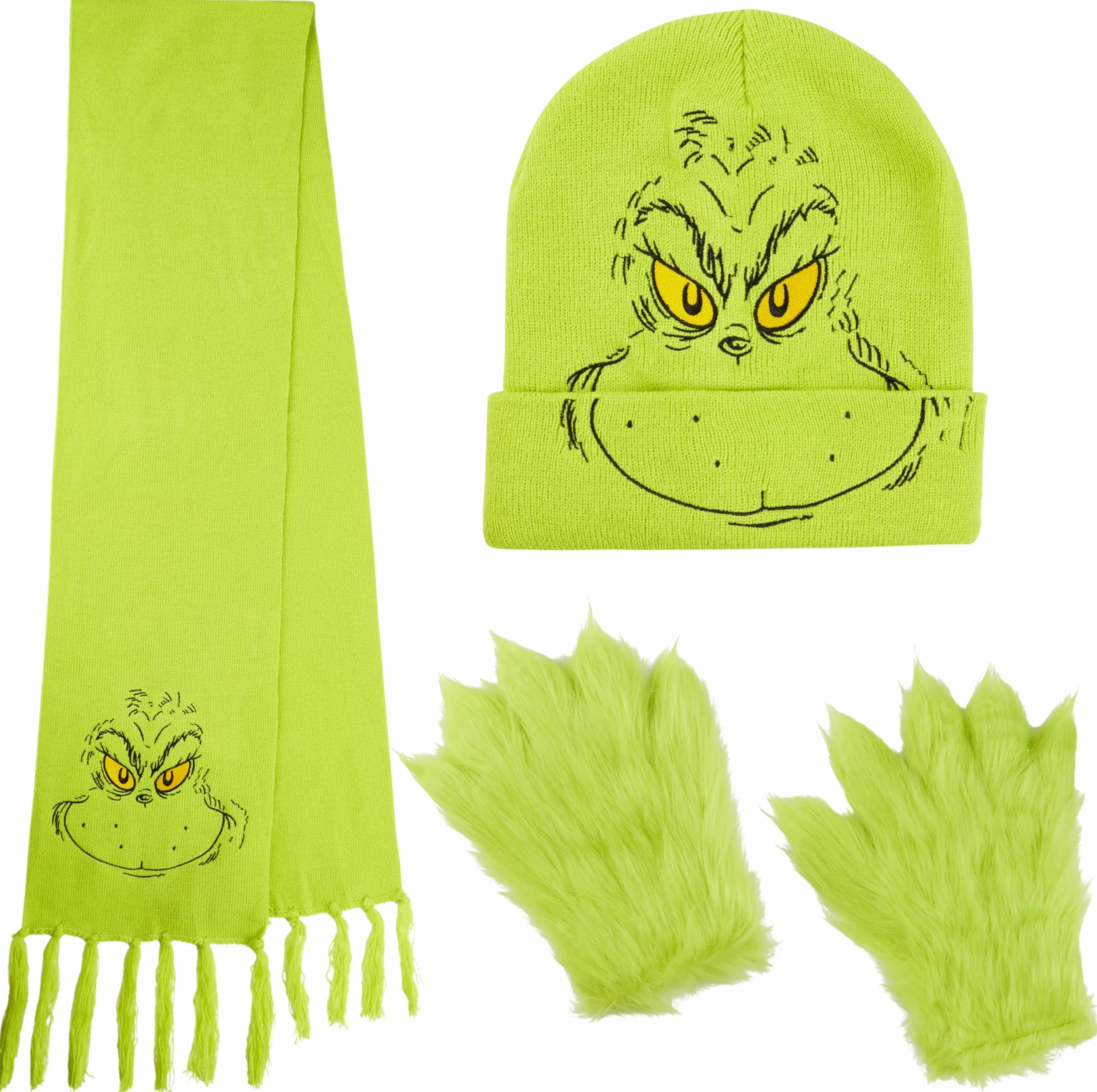 Zestaw zimowych akcesoriów The Grinch dla kobiet, mężczyzn i nastolatków - czapka, szalik i rękawiczki