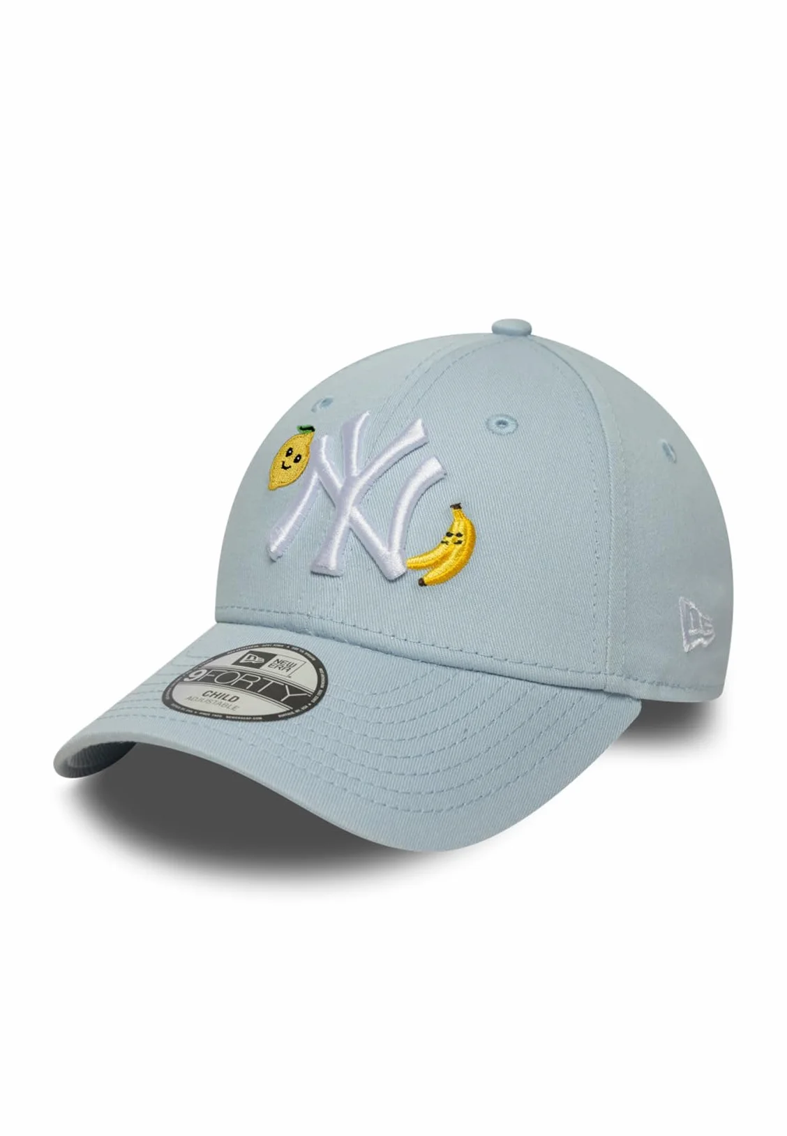 Czapka New Era 9Forty dla dzieci z ikoną owocu NY Yankees jasnoniebieska, rozmiar: dziecięcy