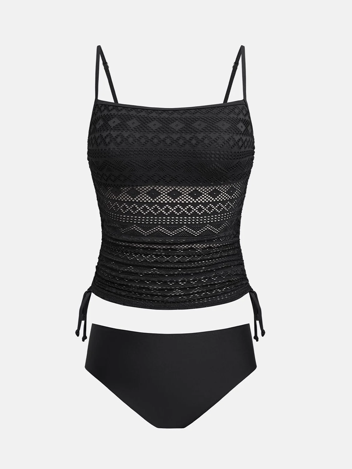 CUPSHE Damskie zestawy tankini dwuczęściowy strój kąpielowy kwadratowy dekolt siateczkowy strój kąpielowy regulowane ramiączka spaghetti sznurek kostium kąpielowy