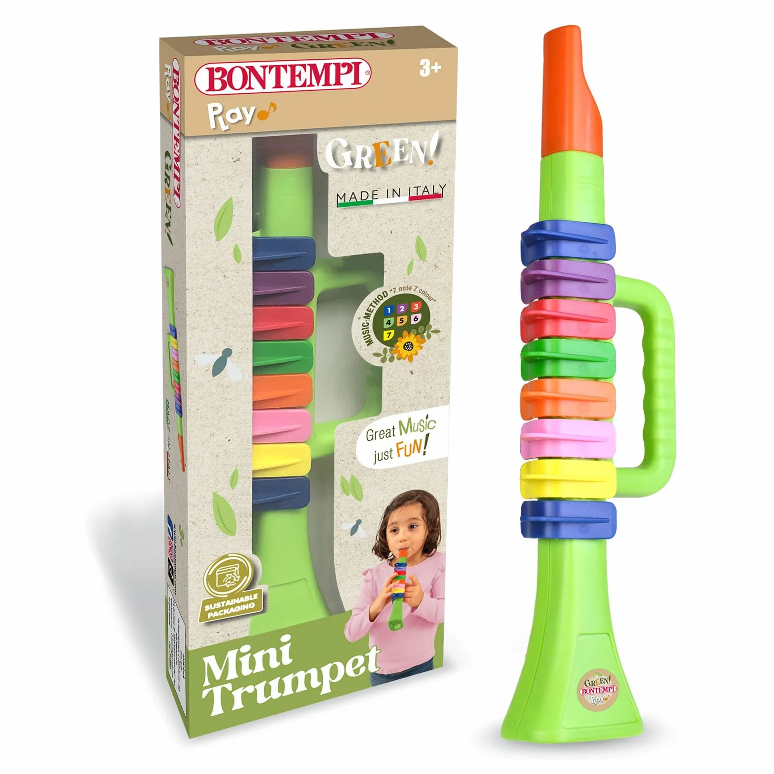 Bontempi 8 kolorowych notek, trąbka, 270 mm, muzyczna zabawka dla dzieci 3+