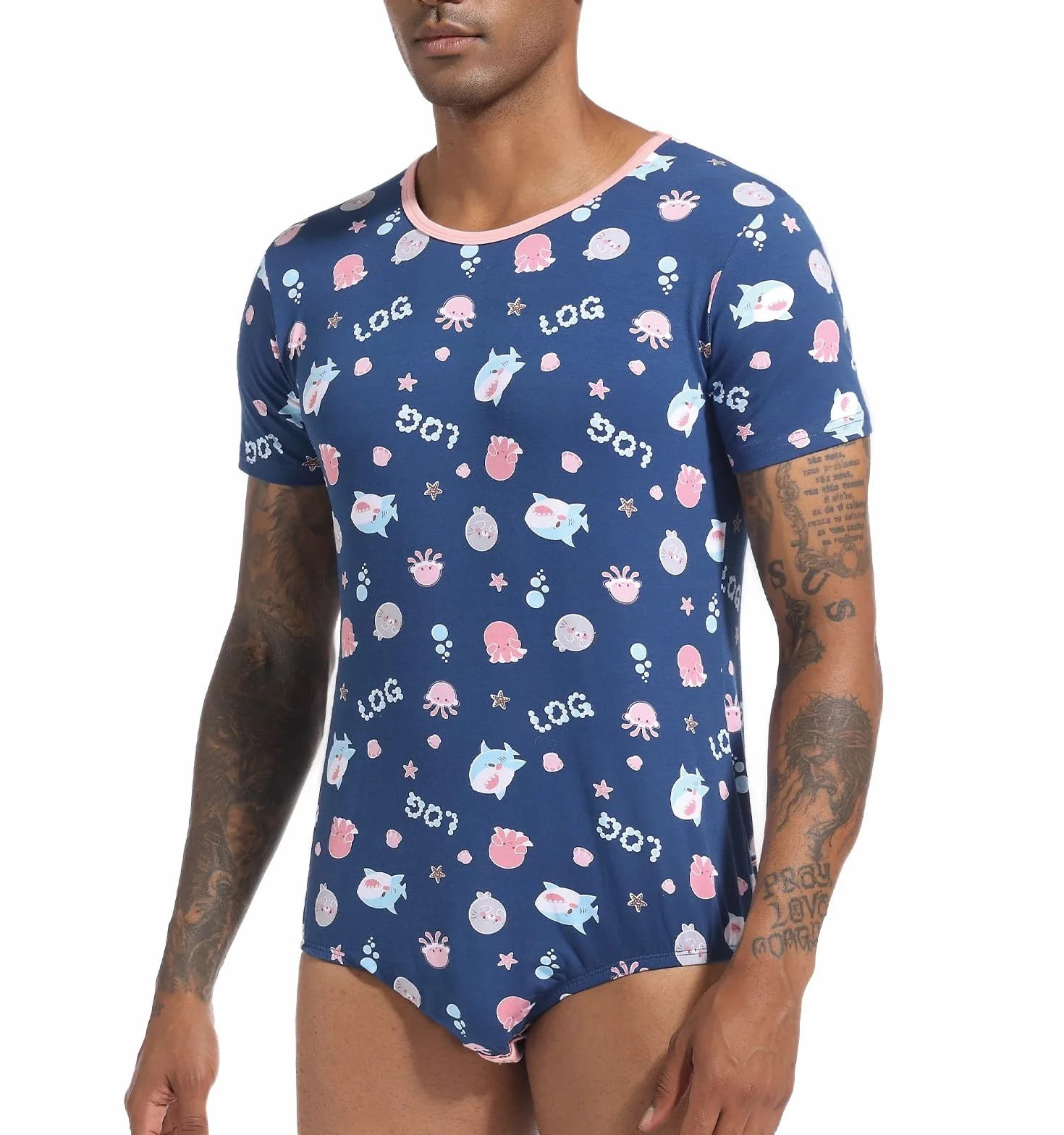 Landofgenie Body Męskie Onesie Romper dla Mężczyzn Krótki Rękaw Jednoczęściowe Pidżamy Leotard Top-Ocean