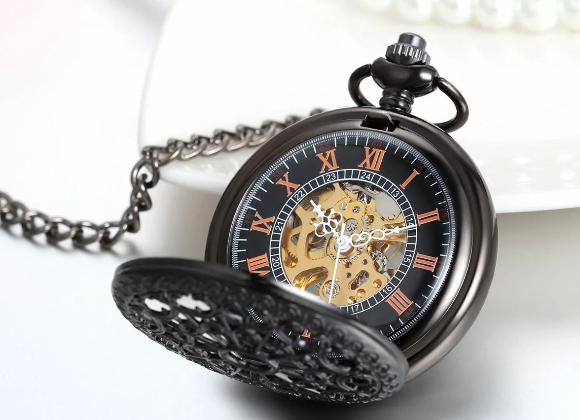 JewelryWe Retro zębatka zębata wysoka ażurowa ręczna nakręcana mechaniczny zegarek kieszonkowy szkielet zegarek sweter naszyjnik łańcuszek