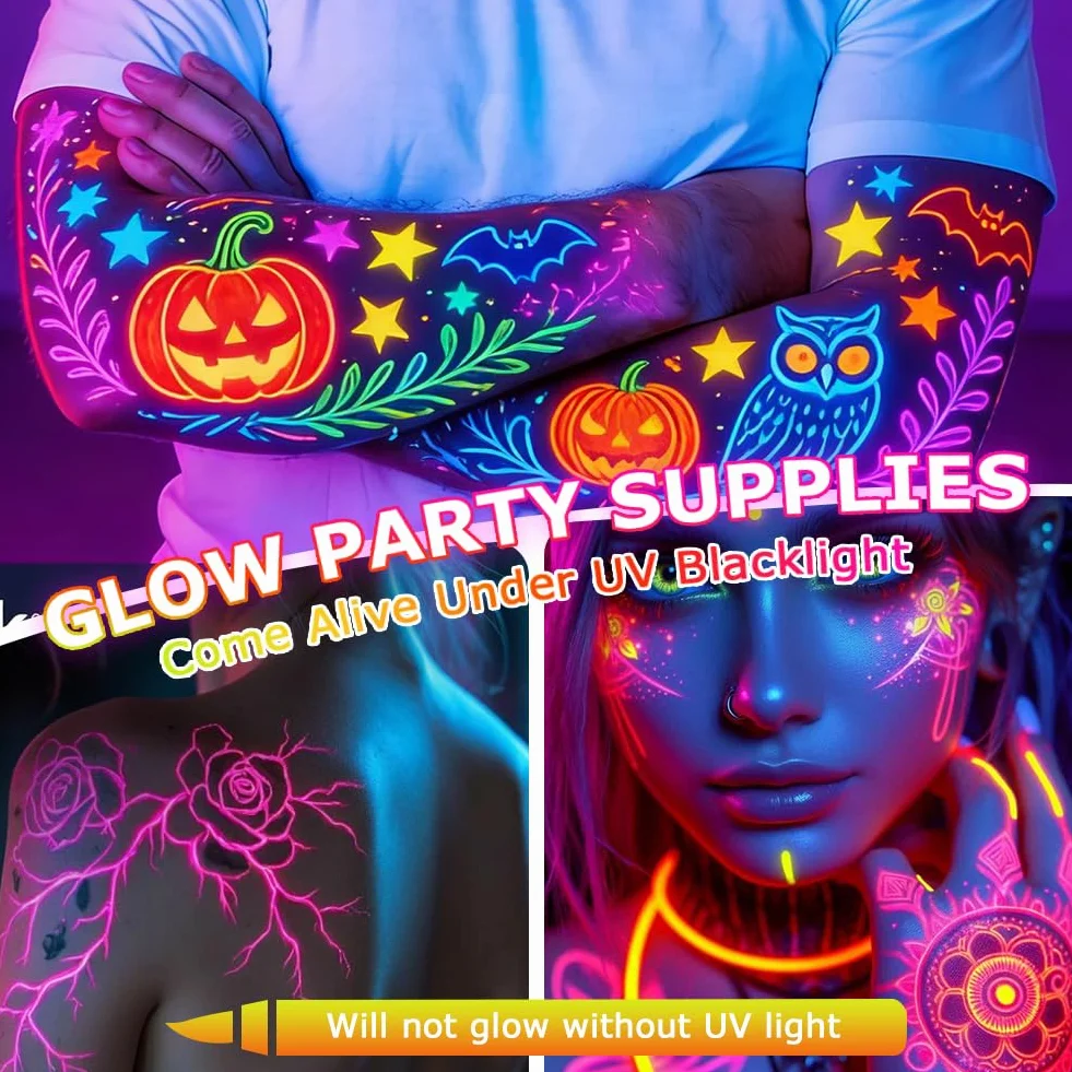 AOOWU Fluorescencyjne kredki do makijażu twarzy i ciała, 10 kolorów, zmywalne, neonowe, kolorowe, neonowe kolory, naturalne i bezpieczne, imprezy, makijaż, Halloween, karnawał
